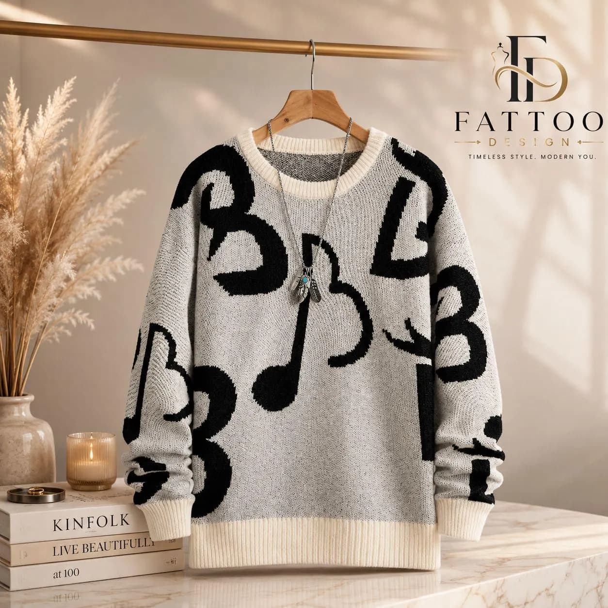 Women's Graphic Print Knit Sweater, Abstract Pattern, Crew Neck, Long Sleeve, Polyester Casual Winter Top - image 5