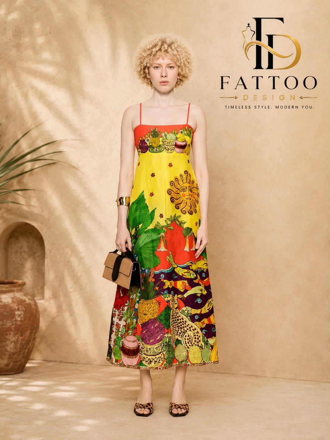 Printed Midi Dress, Spaghetti Strap, Square Neck, Cotton Blend, Resort Wear - image 5