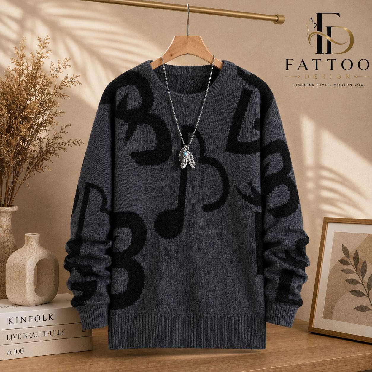 Women's Graphic Print Knit Sweater, Abstract Pattern, Crew Neck, Long Sleeve, Polyester Casual Winter Top
