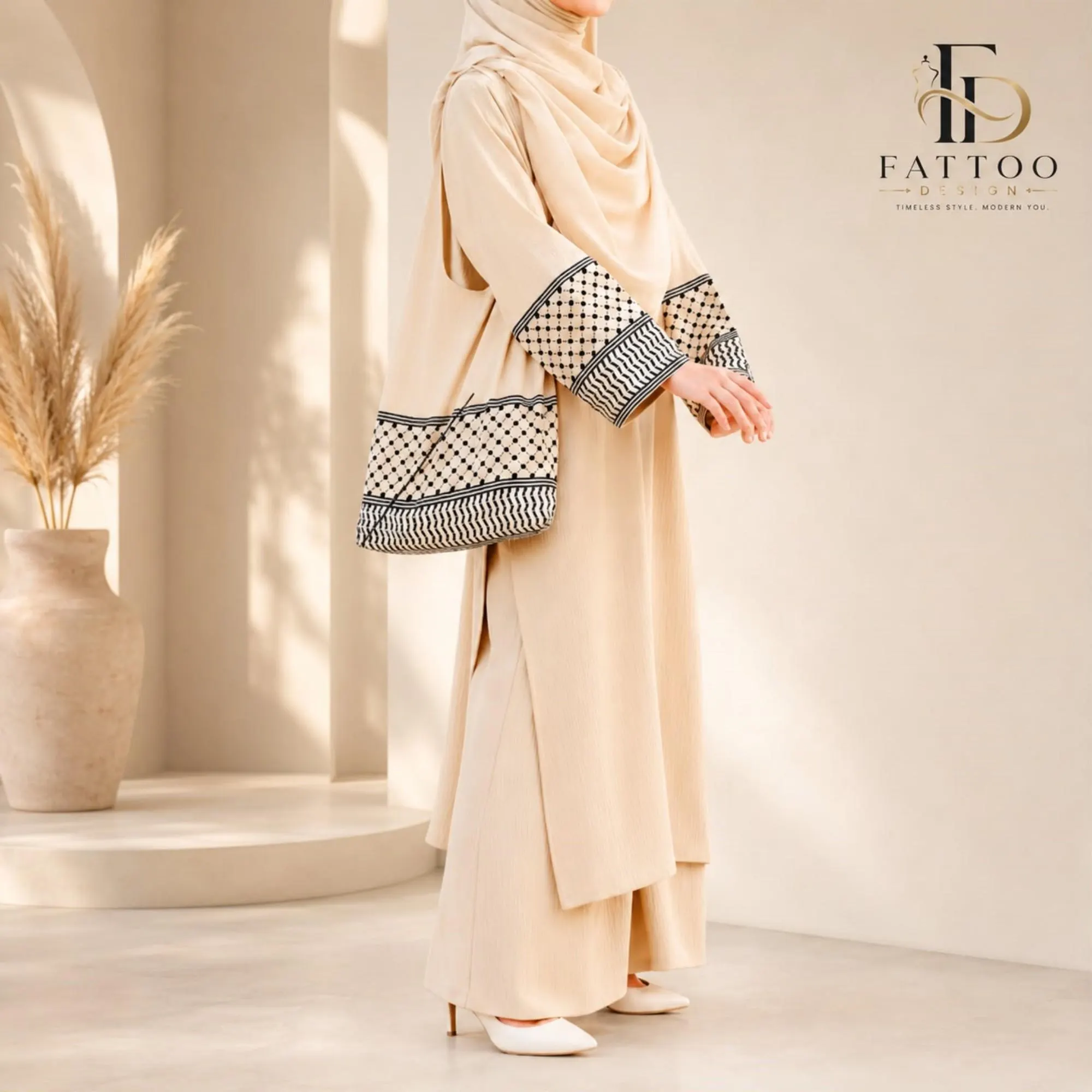 Cotton Linen Abaya Coord Set, Oversized Tunic, Wide Leg Pants, Modest Islamic Outfit - image 4