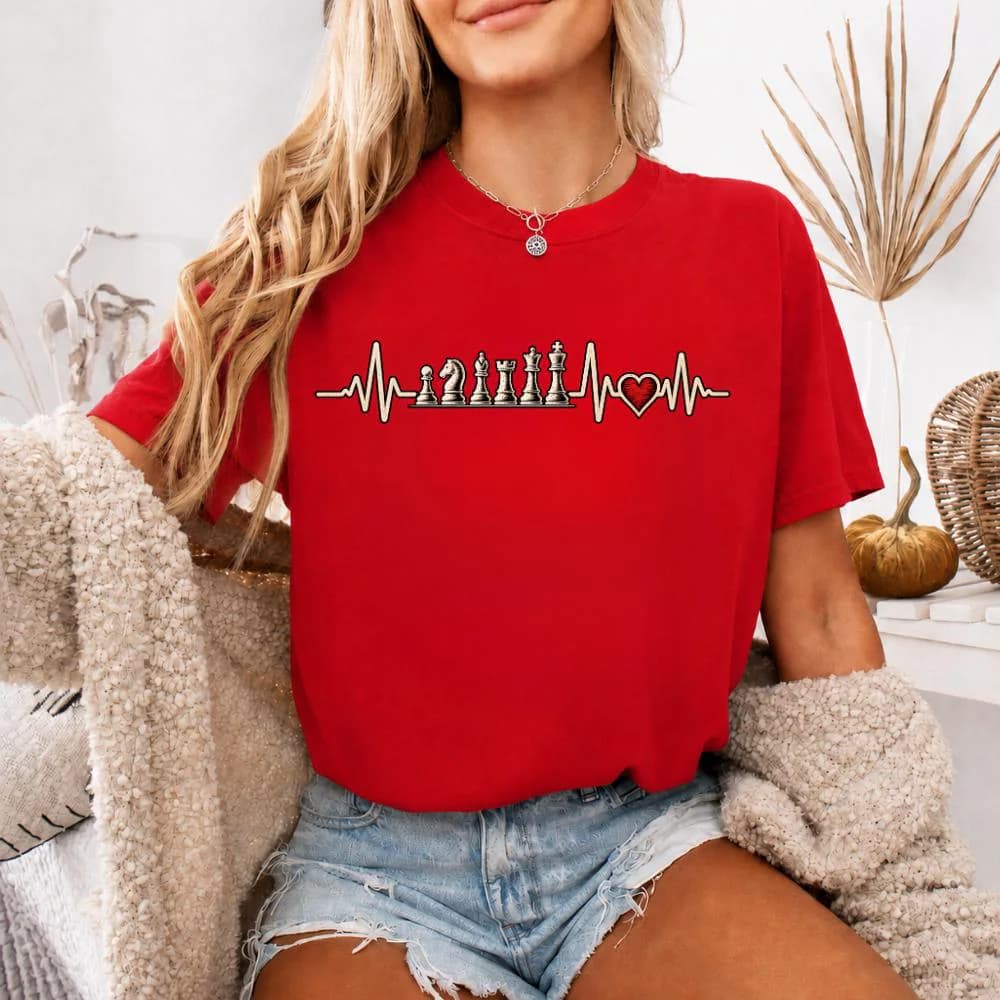Chess Lover Heartbeat T-Shirt, Chess Player Gift, Chess Club Graphic Tee, Strategy Game Shirt, Chess Mom Dad Gift, Board Game Tee - image 3