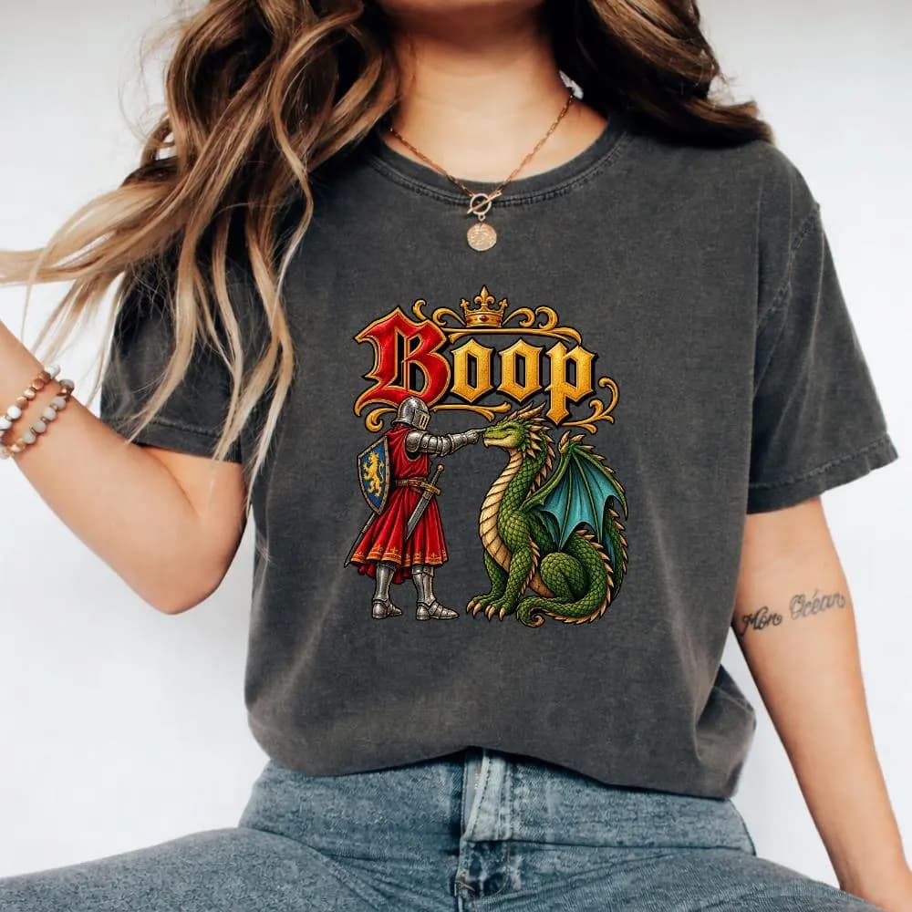 Boop Dragon Shirt, Cute Medieval Dragon Gift, Fantasy Knight Graphic Tee, Dragon Lover Gift, Fantasy Gamer Shirt - image 3