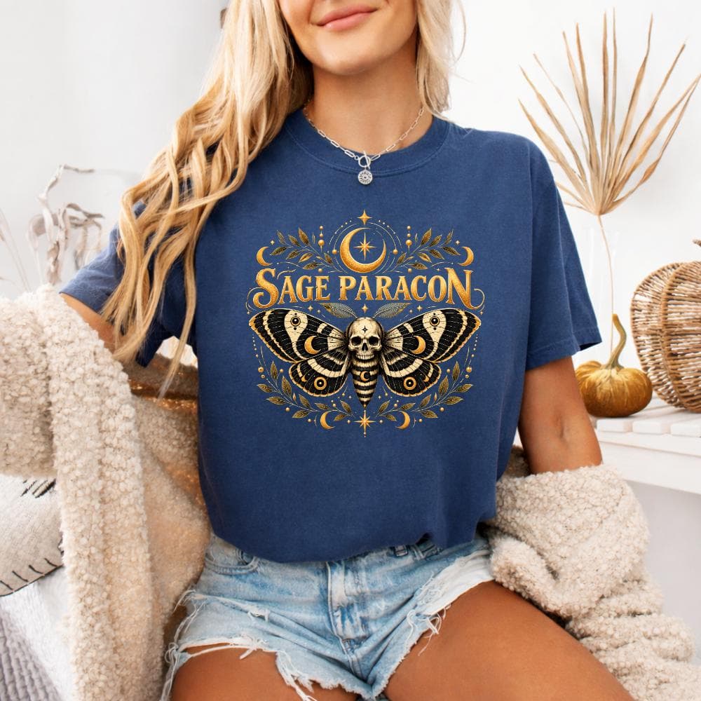 Sage Paragon T-Shirt, Gothic Moth Skull Gift, Occult Witch Gift, Moon Lover Graphic Tee, Dark Academia Shirt for Women Style - image 4