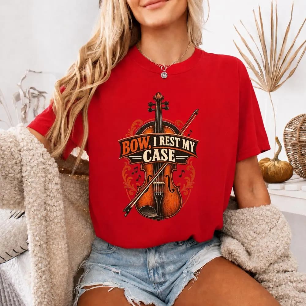 Bow I Rest My Case T-Shirt, Violinist Gift, Funny Violin Graphic Tee, Orchestra Musician Shirt, String Player Gift, Music Tee - image 5