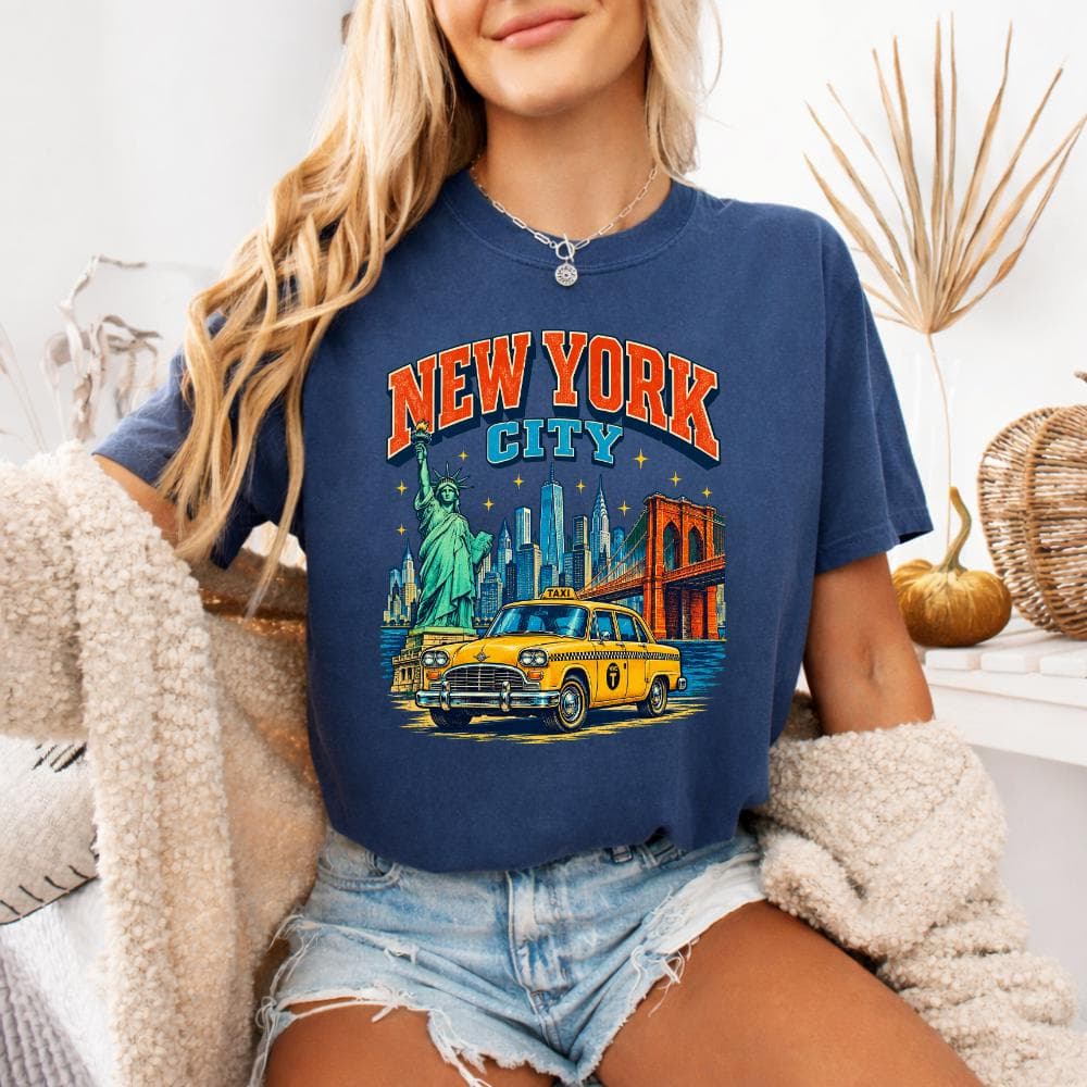 New York City Vintage Travel PNG: NYC Skyline Statue Liberty Taxi Travel png Brooklyn Bridge Retro - image 3