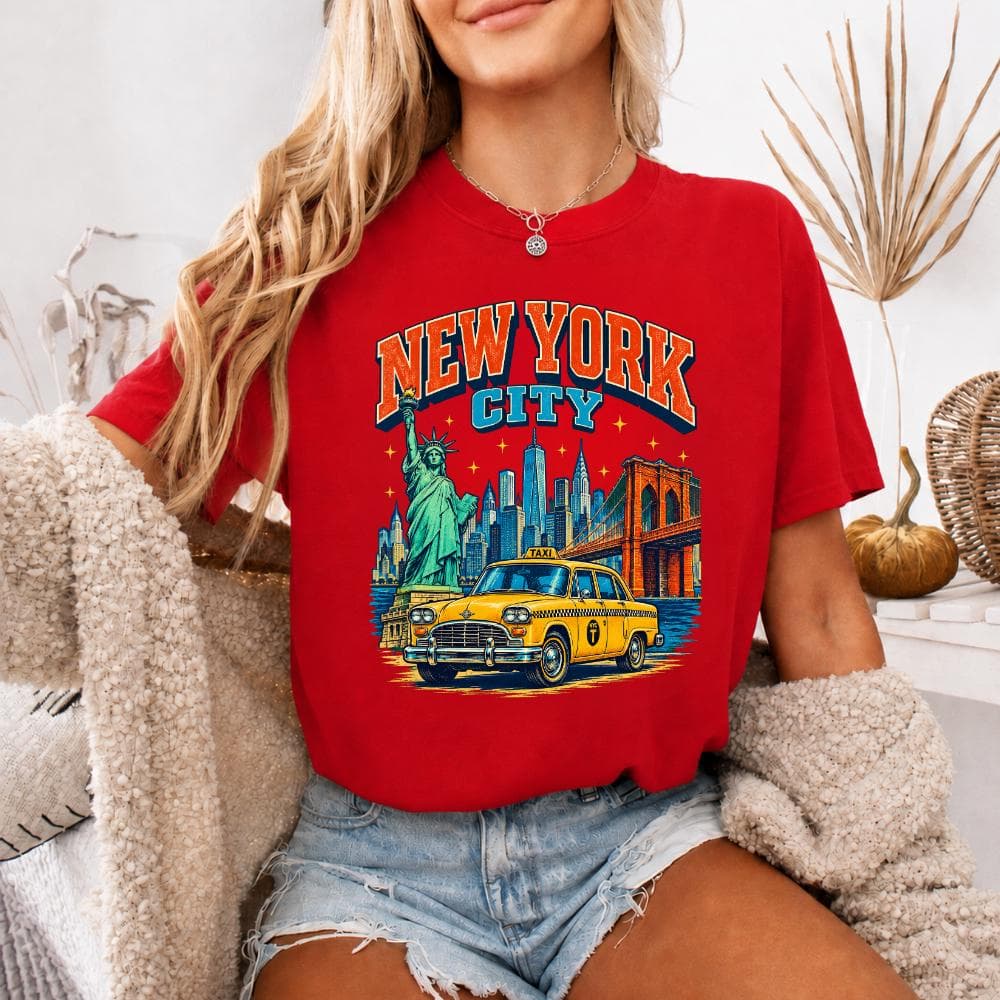 New York City Vintage Travel PNG: NYC Skyline Statue Liberty Taxi Travel png Brooklyn Bridge Retro - image 4