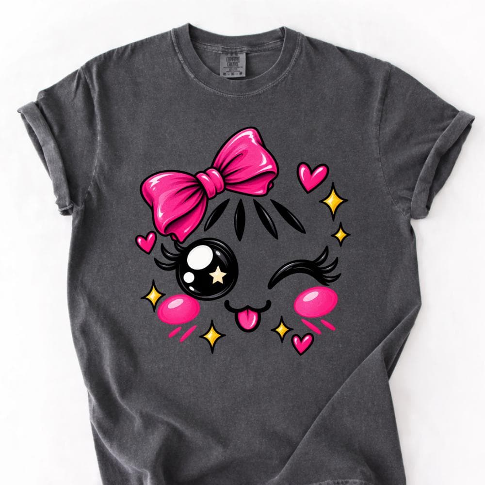 Cute Kawaii Bow T-Shirt, Girly Cartoon Gift, Pink Bow Graphic Tee, Cute Heart Shirt, Coquette Aesthetic Gift, Cute Girl Tee - image 5