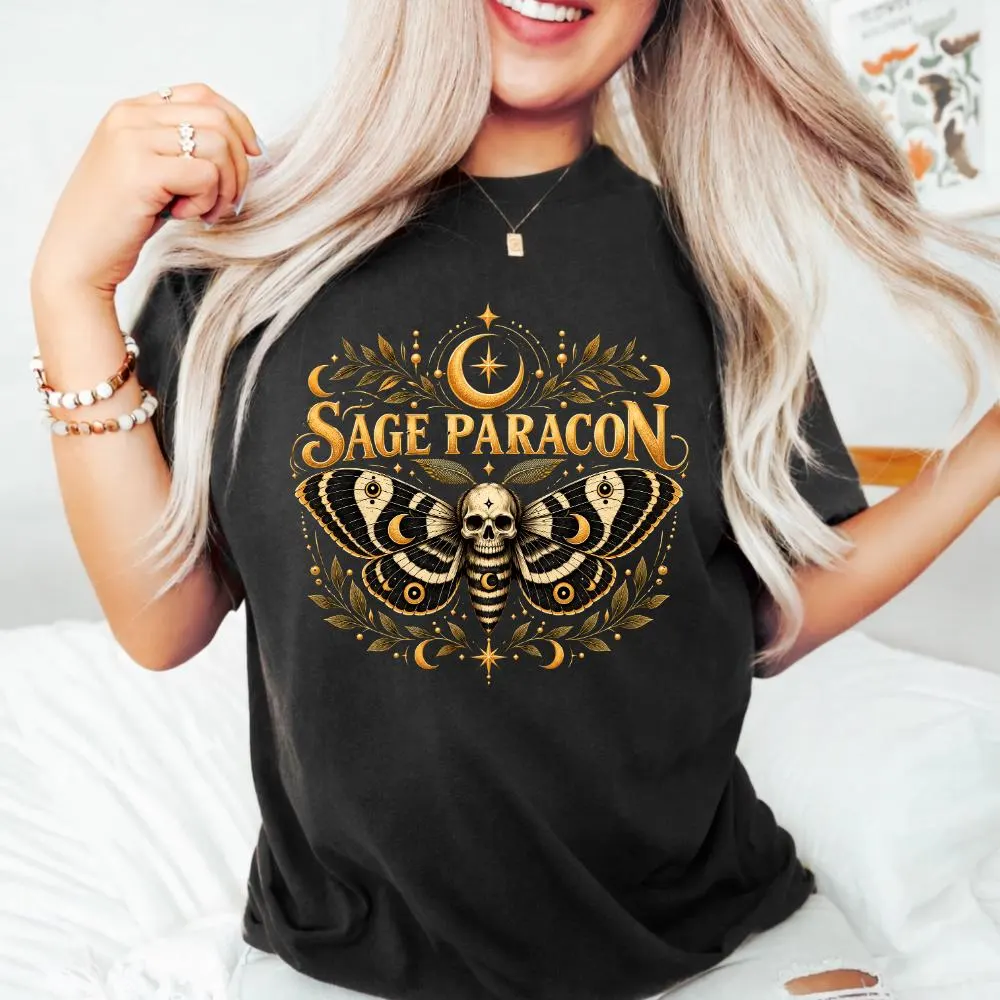Sage Paragon T-Shirt, Gothic Moth Skull Gift, Occult Witch Gift, Moon Lover Graphic Tee, Dark Academia Shirt for Women Style - image 3