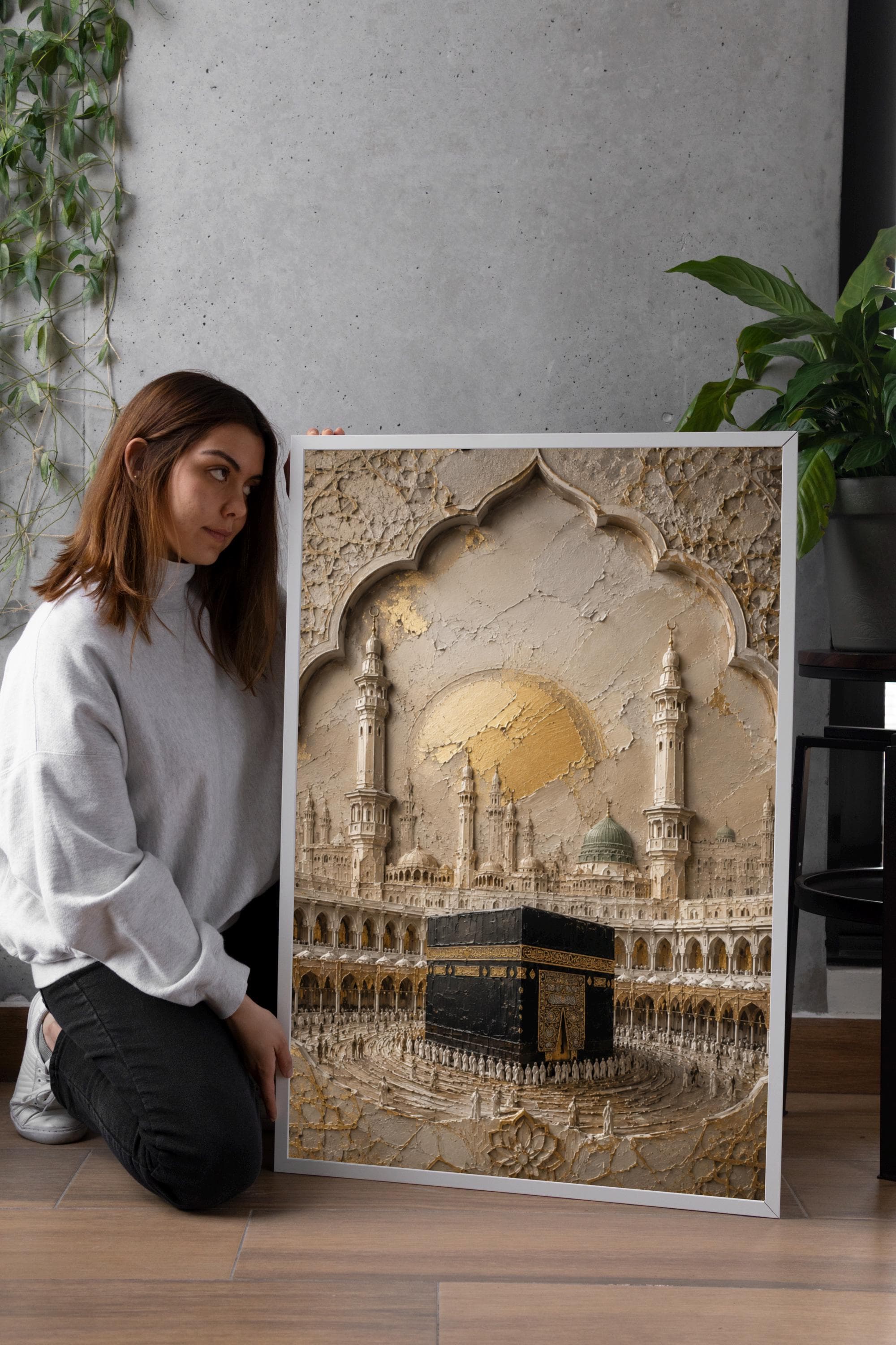 Kaaba Canvas Wall Art-Islamic Luxury Decor-Mecca Stretched Print-Luxury Mosque Artwork-Muslim Home Decor-Framed Islamic Canvas - image 5