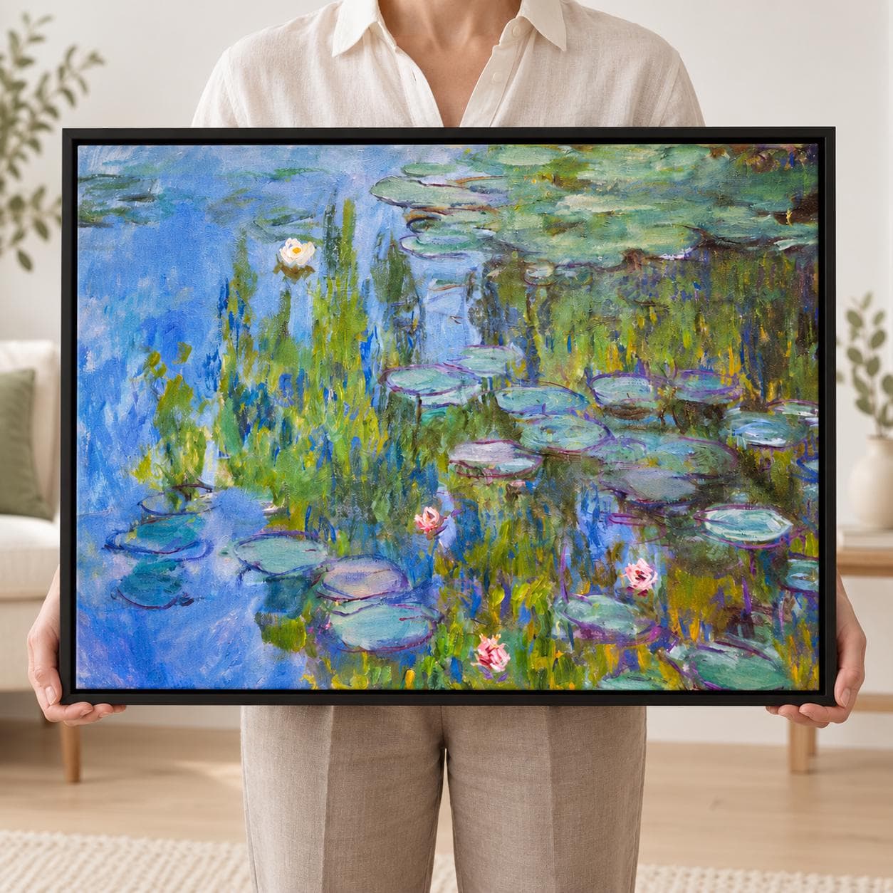 Claude Monet Water Lilies Canvas-Impressionist Wall Art-Blue Green Botanical Painting-French Art Decor-Living Room Artwork - image 3