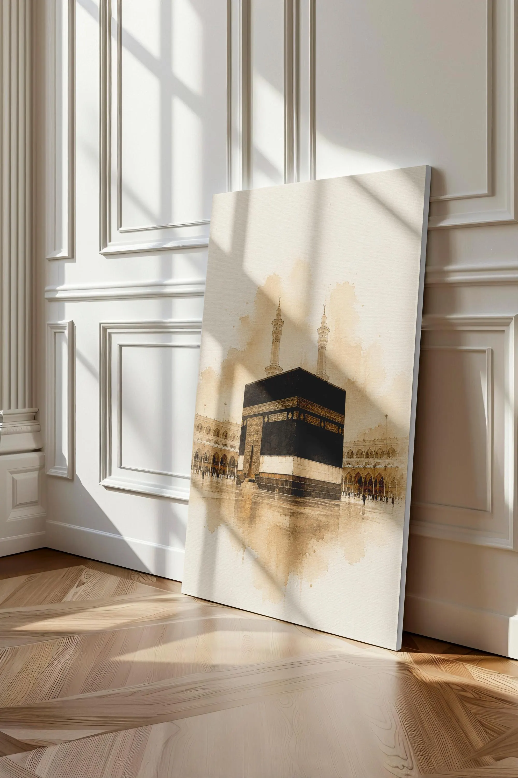 Kaaba Canvas Wall Art-Islamic Mecca Artwork-Neutral Muslim Home Decor-Minimalist Religious Framed Canvas Print - image 4