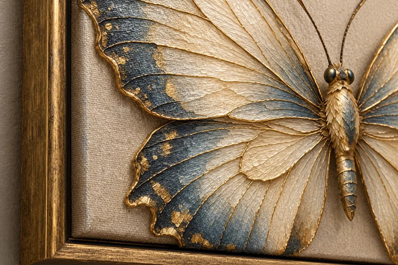 3D Butterfly Wall Art-Gold Blue Butterfly Canvas-Modern Insect Artwork-Luxury Nature Decor-Elegant Living Room Decor - image 4
