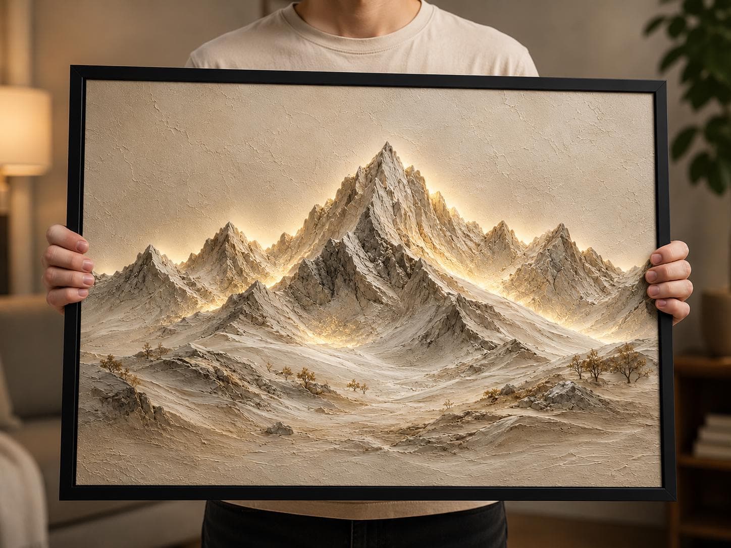 3D Mountain Canvas Wall Art-Illuminated Landscape Print-Neutral Nature Decor-Luxury Large Framed Canvas Artwork - image 3
