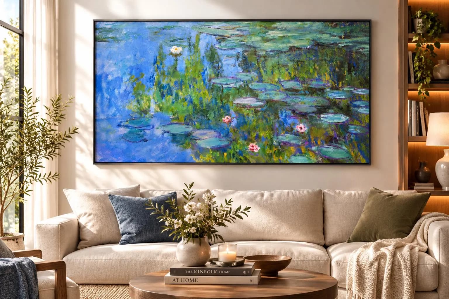 Claude Monet Water Lilies Canvas-Impressionist Wall Art-Blue Green Botanical Painting-French Art Decor-Living Room Artwork