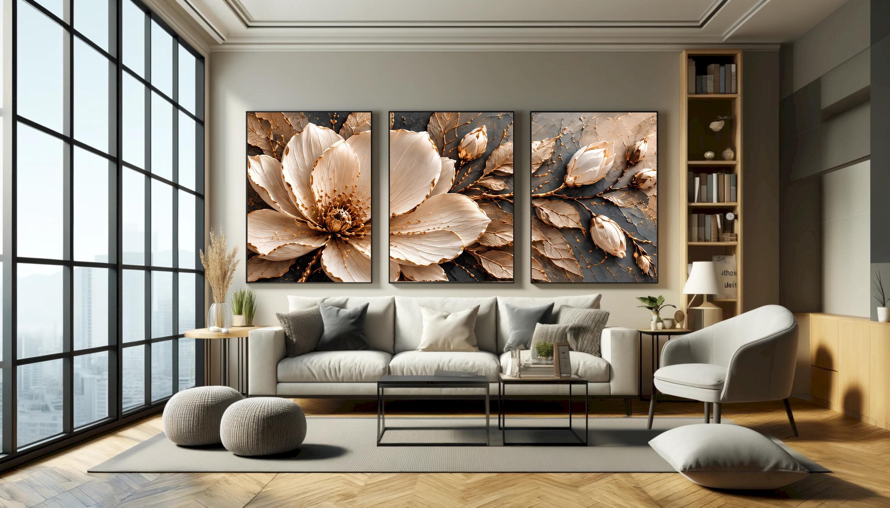 Magnolia Triptych Canvas Wall Art-Set of 3 Floral Canvas Prints-Neutral Beige Flower-Framed Botanical Set - image 5