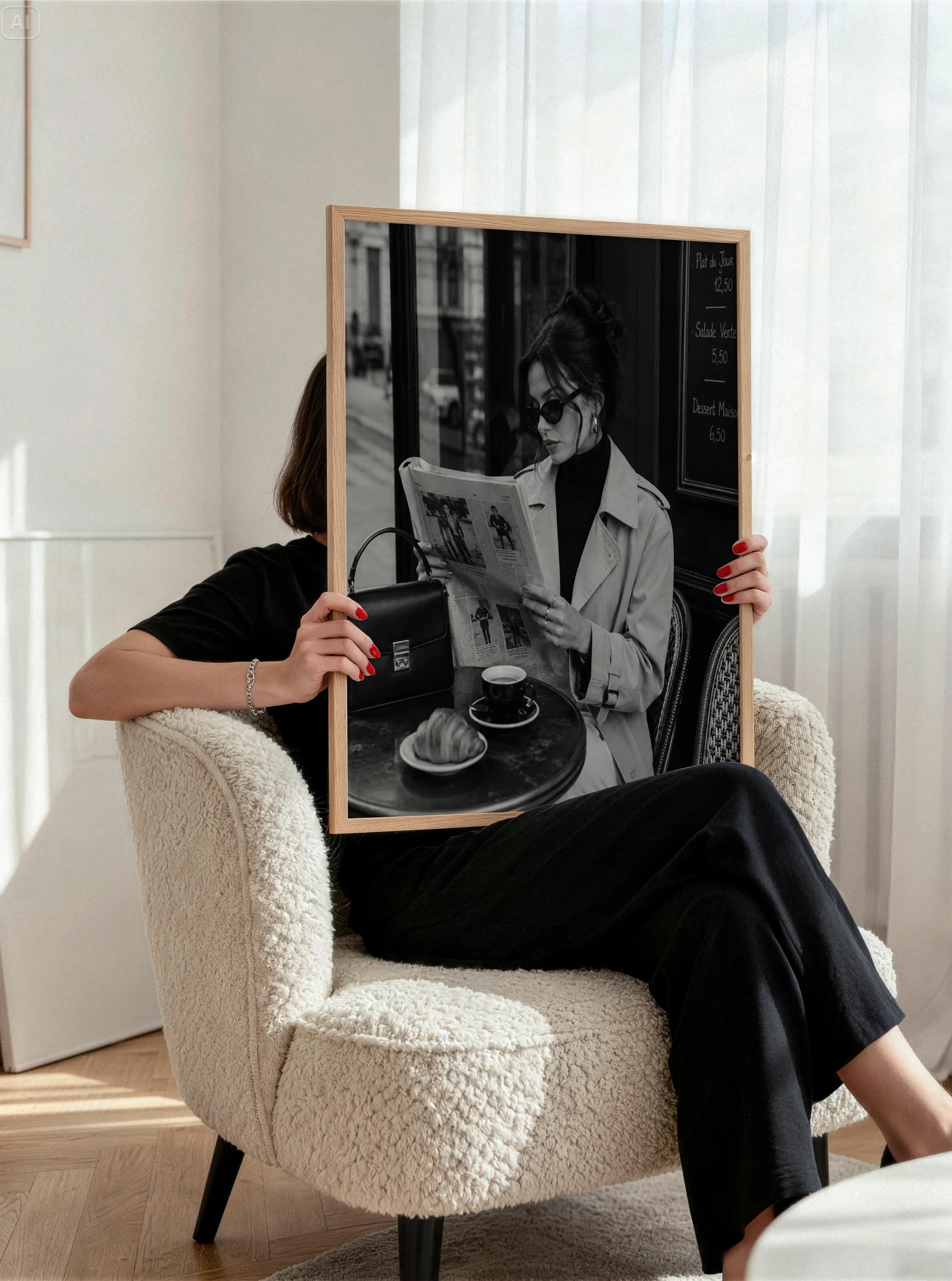 Fashion Canvas Wall Art-Black and White Paris Cafe Print-Chic Woman Artwork-Modern Home Decor-Framed Canvas - image 4
