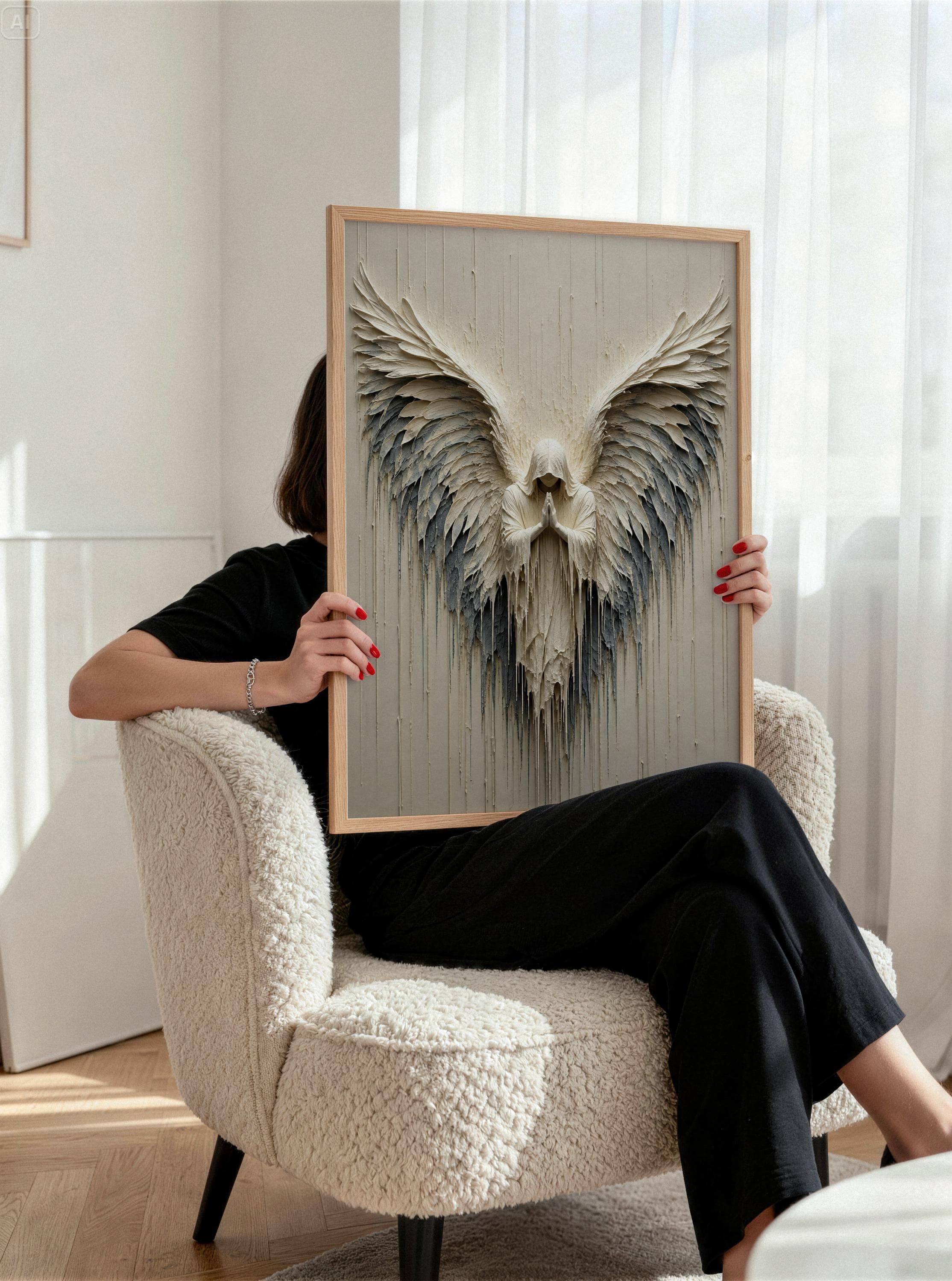 Angel Wall Art-Guardian Fantasy Canvas Print-Spiritual Wall Decor-Neutral Religious Artwork- Framed Stretched Print - image 5