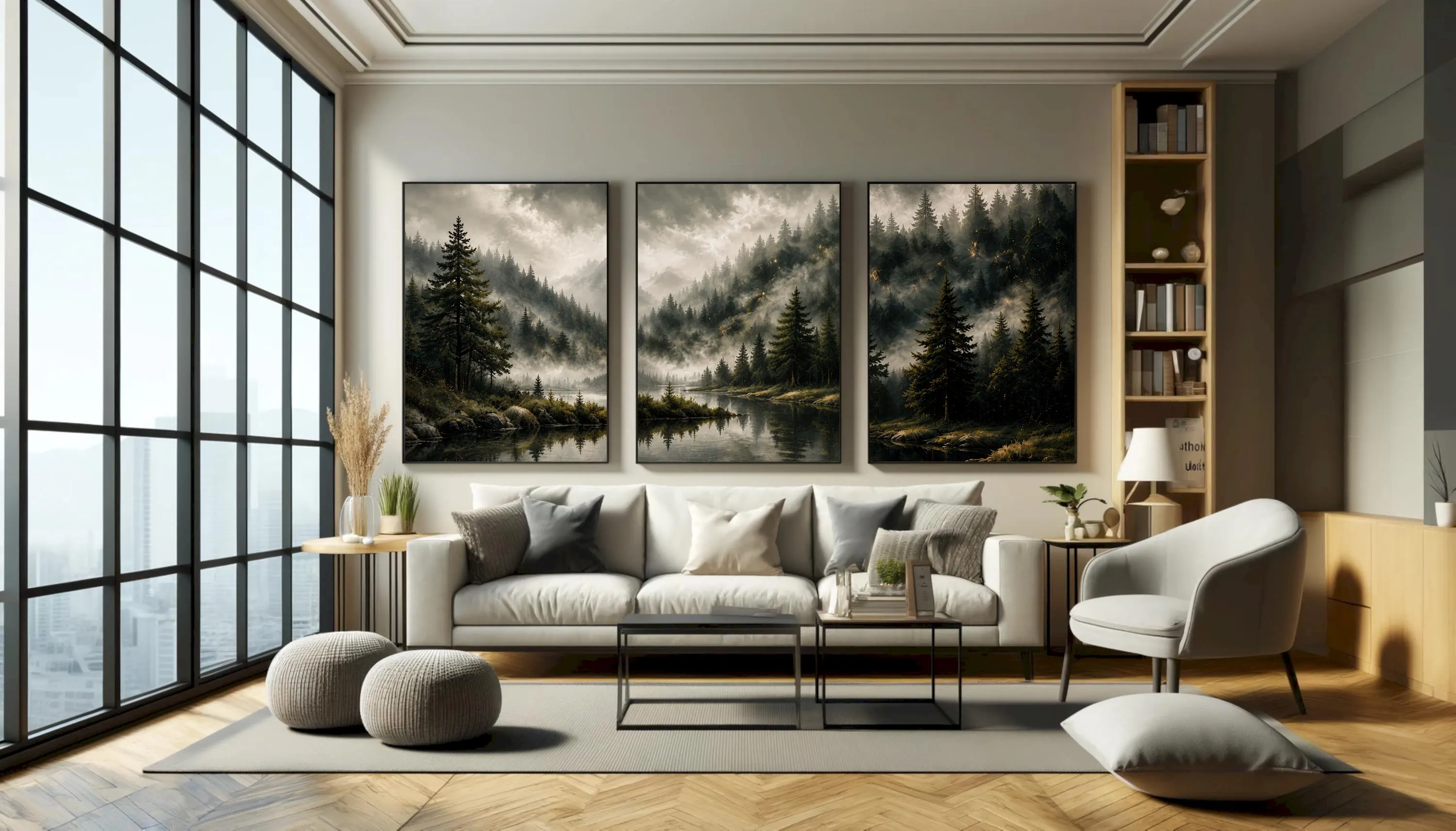 3 Panel Forest Canvas Wall Art-Misty Pine Landscape Triptych-Moody Nature Decor-Large Woodland Canvas Set - image 4