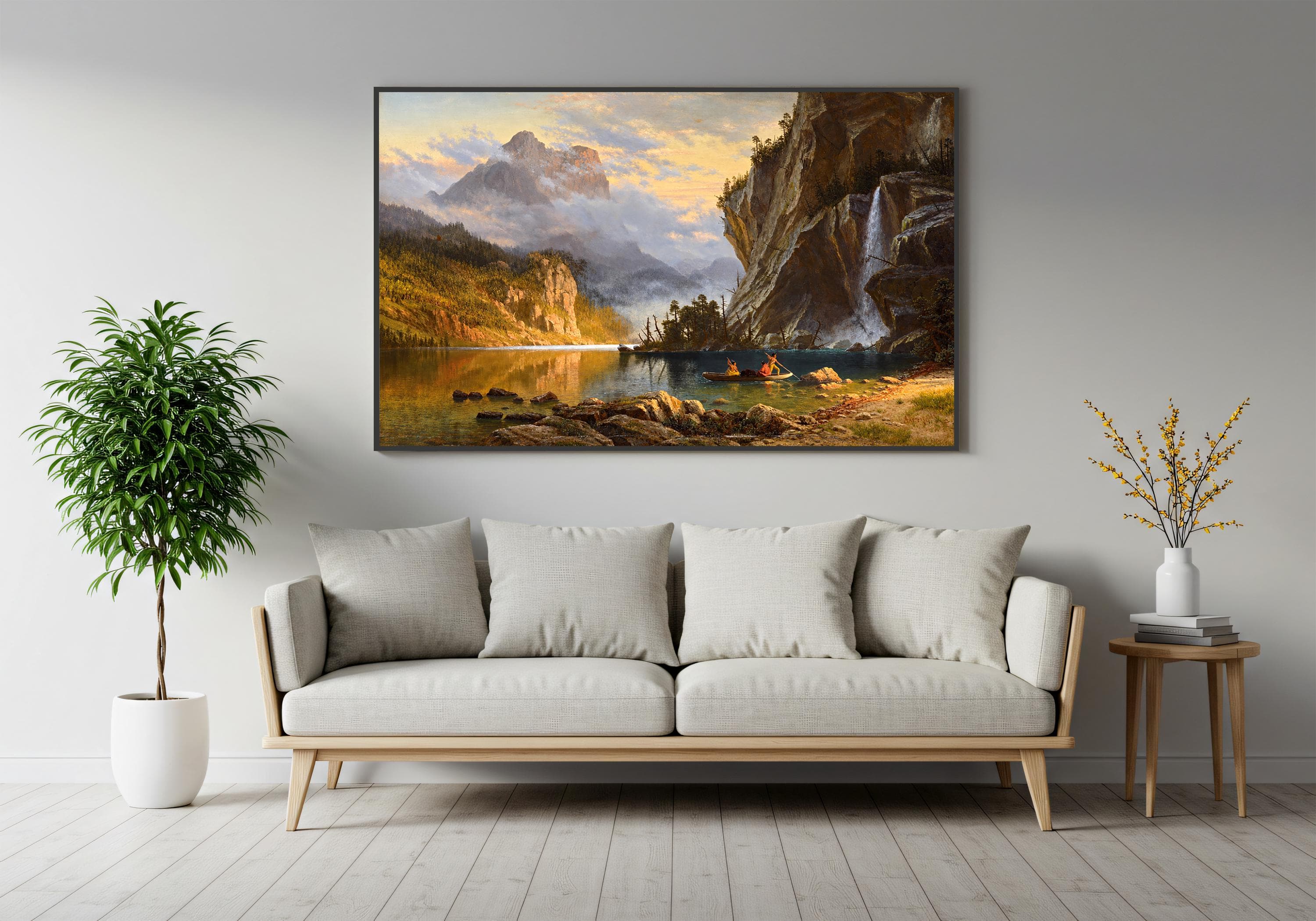 Albert Bierstadt Indians Spear Fishing Print-American West Landscape Wall Art-Vintage Mountain Lake Rustic Painting - image 4