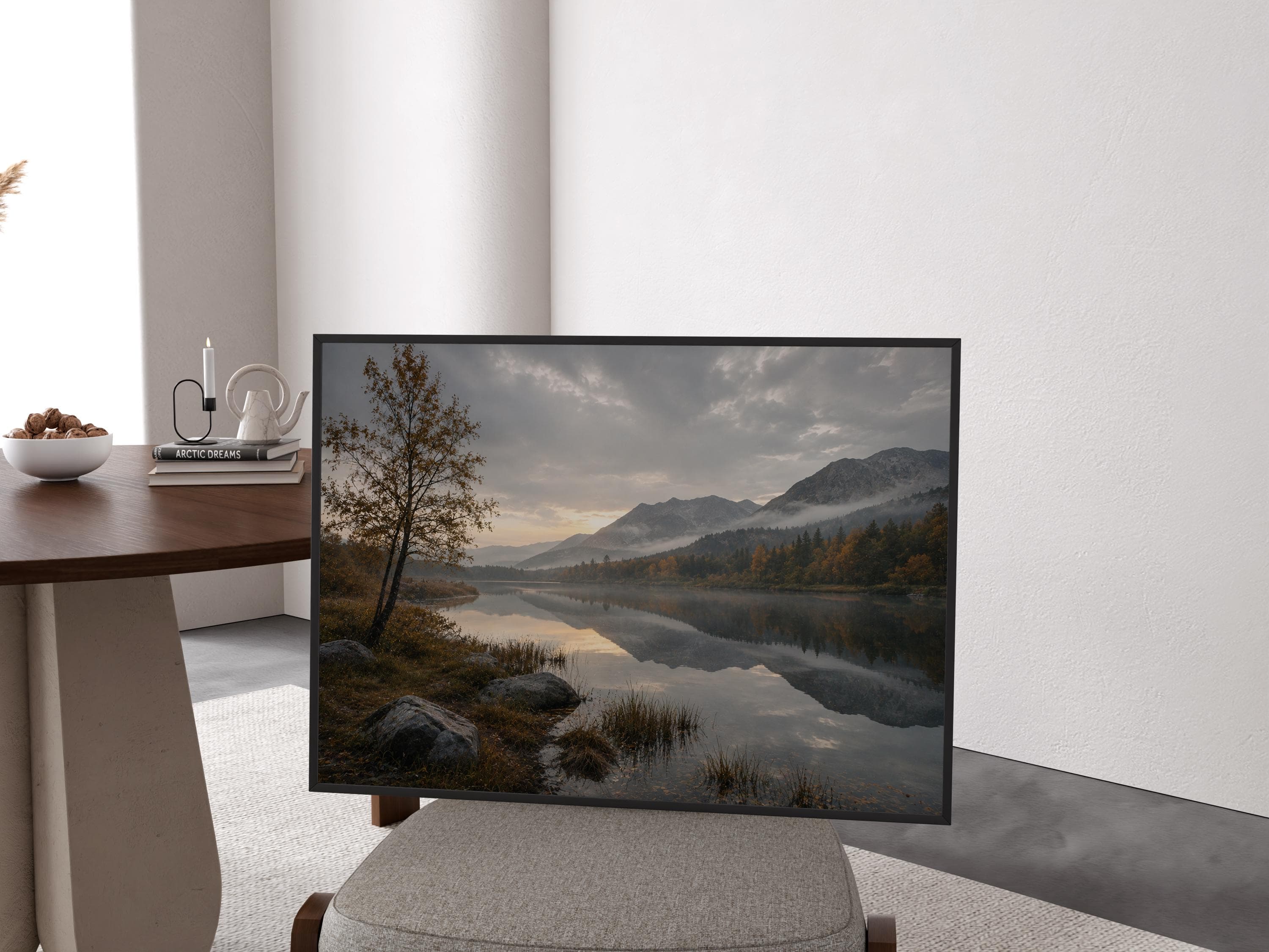 Mountain Lake Canvas Wall Art-Misty Forest Landscape Print-Serene Nature Decor-Large Framed Canvas Artwork - image 4