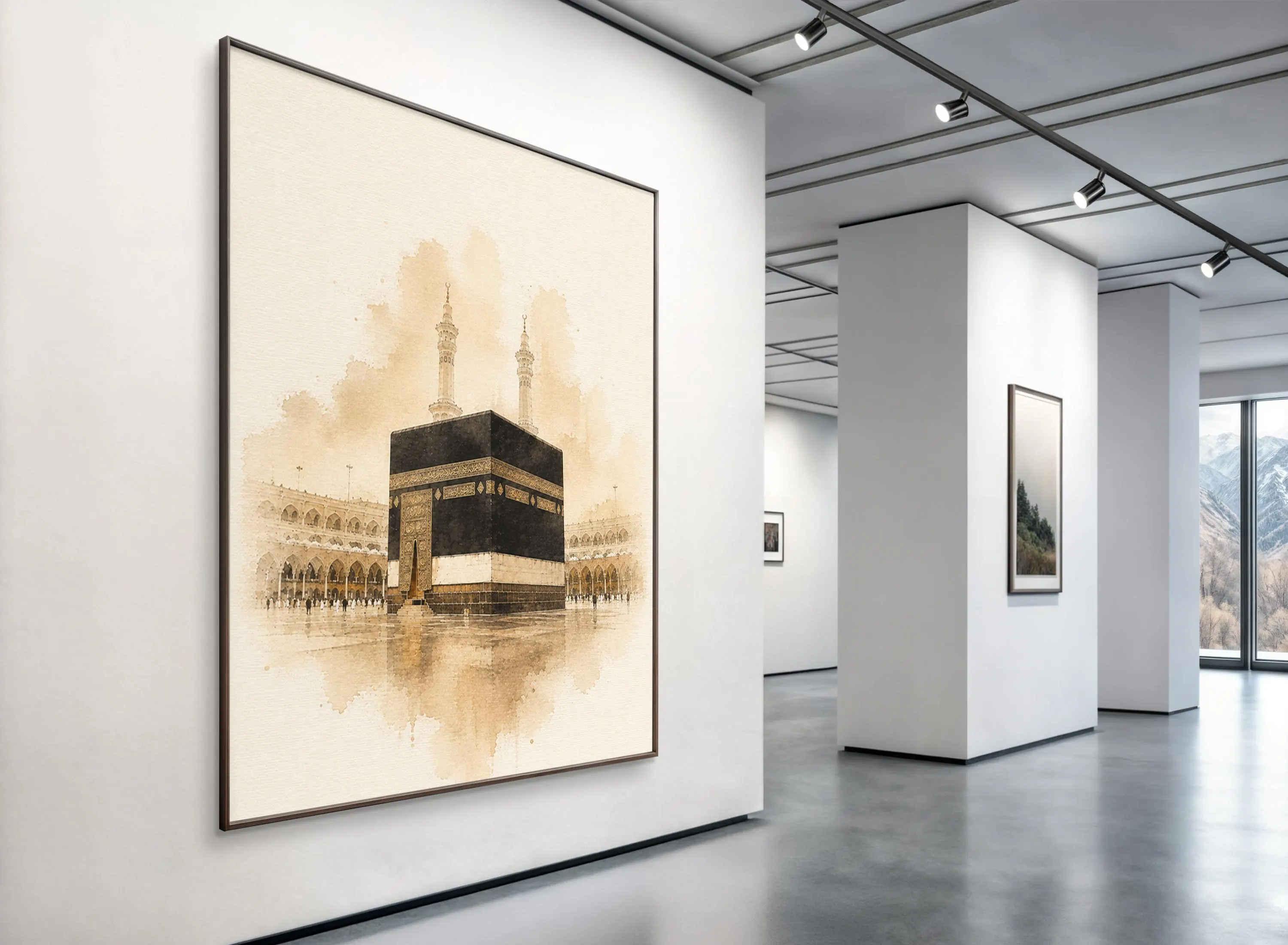 Kaaba Canvas Wall Art-Islamic Mecca Artwork-Neutral Muslim Home Decor-Minimalist Religious Framed Canvas Print