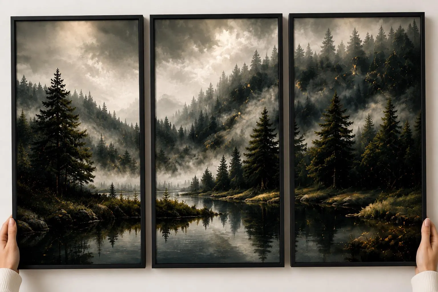 3 Panel Forest Canvas Wall Art-Misty Pine Landscape Triptych-Moody Nature Decor-Large Woodland Canvas Set - image 3