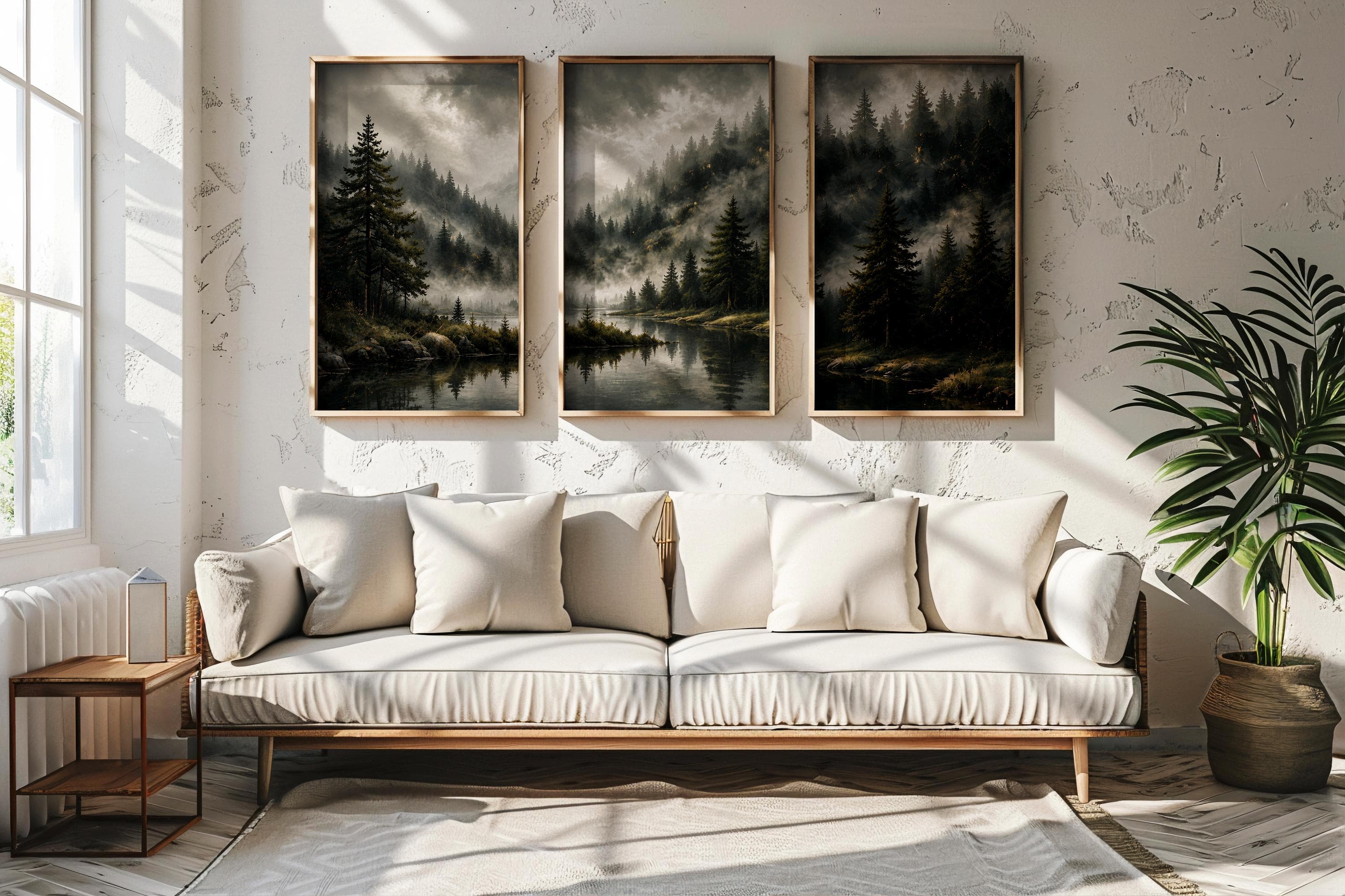 3 Panel Forest Canvas Wall Art-Misty Pine Landscape Triptych-Moody Nature Decor-Large Woodland Canvas Set - image 5