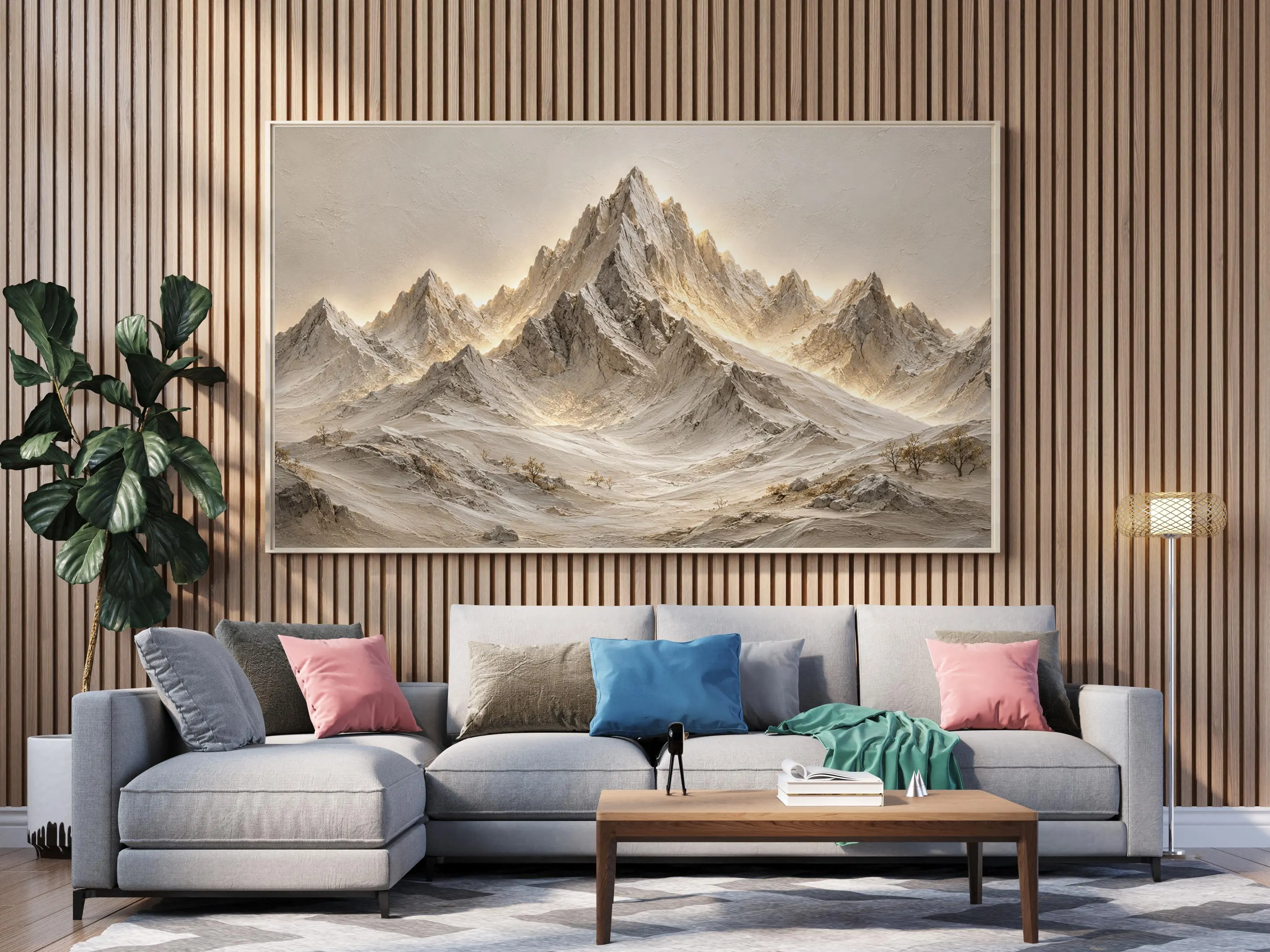 3D Mountain Canvas Wall Art-Illuminated Landscape Print-Neutral Nature Decor-Luxury Large Framed Canvas Artwork - image 4