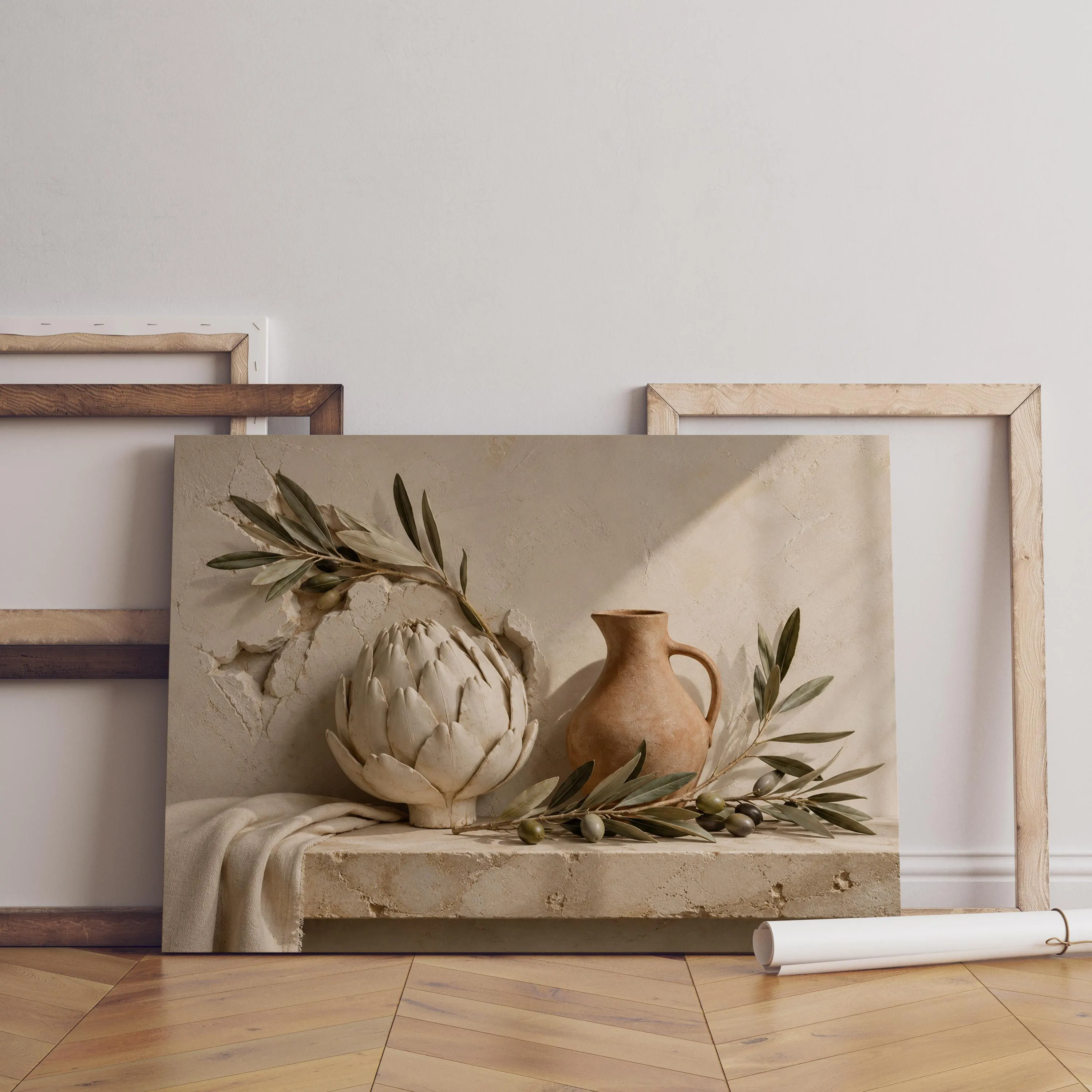 Artichoke Kitchen Canvas Wall Art-Mediterranean Still Life Decor-Olive Branch Kitchen Print -Rustic Farmhouse Design - image 5
