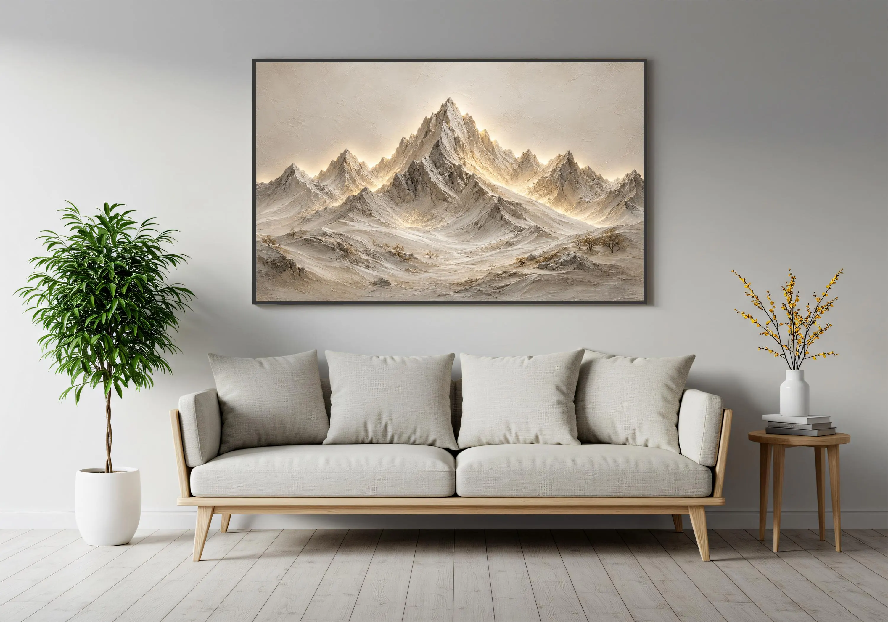 3D Mountain Canvas Wall Art-Illuminated Landscape Print-Neutral Nature Decor-Luxury Large Framed Canvas Artwork - image 5