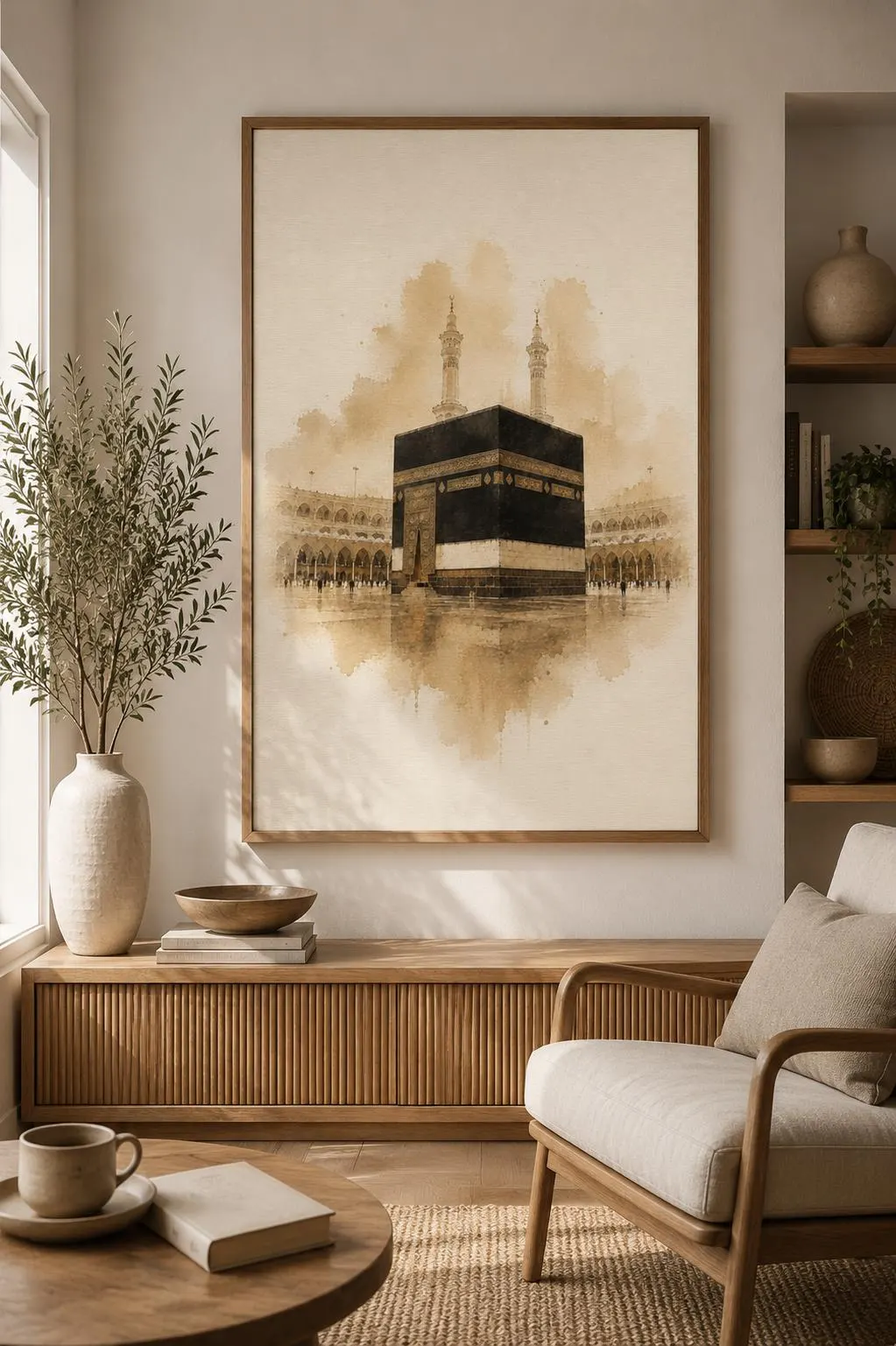 Kaaba Canvas Wall Art-Islamic Mecca Artwork-Neutral Muslim Home Decor-Minimalist Religious Framed Canvas Print - image 5