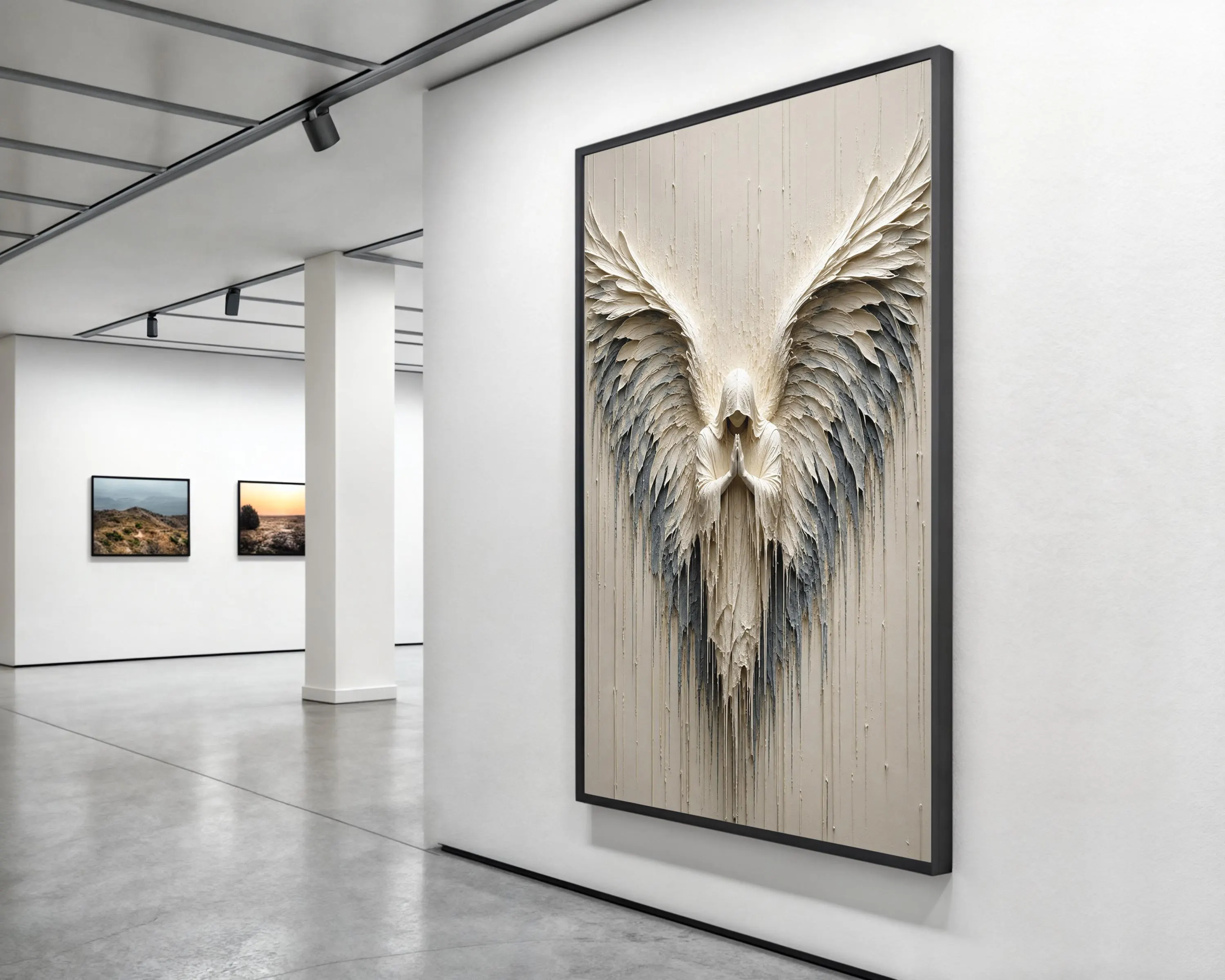 Angel Wall Art-Guardian Fantasy Canvas Print-Spiritual Wall Decor-Neutral Religious Artwork- Framed Stretched Print