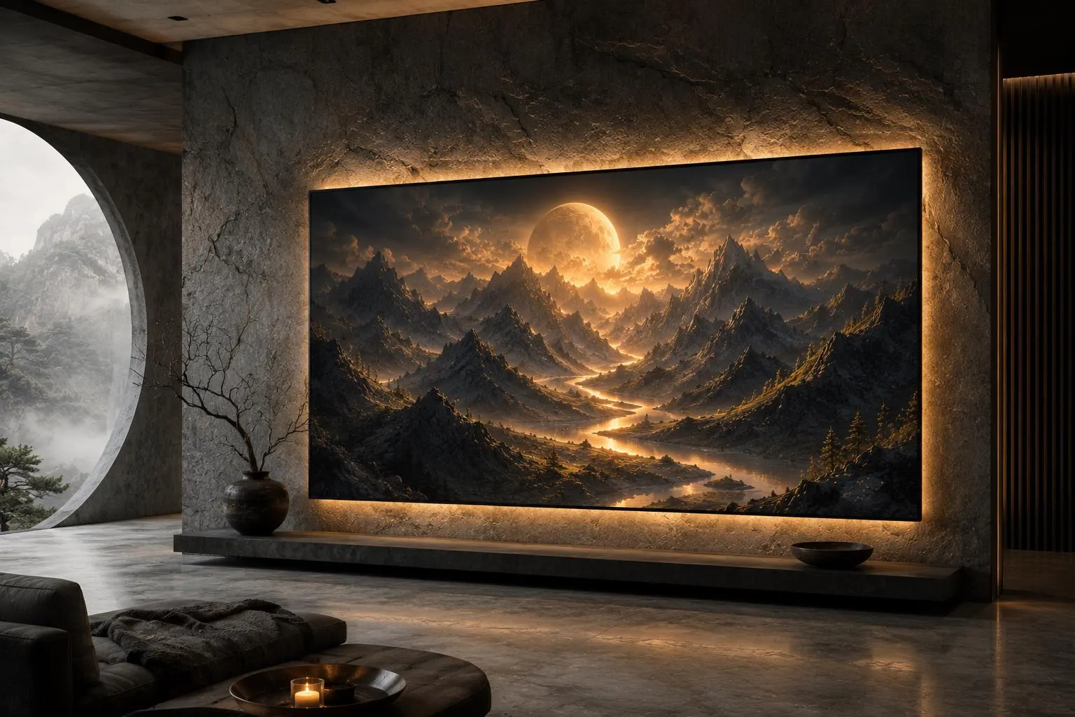 Golden Moon Mountain Canvas Wall Art – Dark Mountain Landscape-Black Gold Nature Decor-Fantasy Framed Print - image 5
