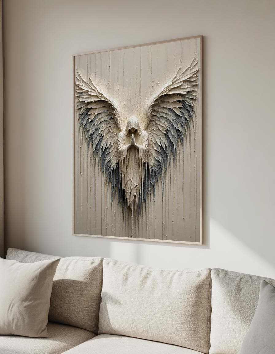 Angel Wall Art-Guardian Fantasy Canvas Print-Spiritual Wall Decor-Neutral Religious Artwork- Framed Stretched Print - image 4