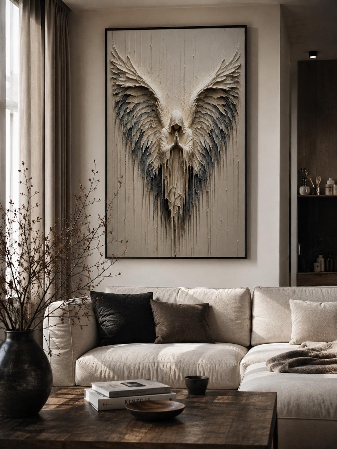 Angel Wall Art-Guardian Fantasy Canvas Print-Spiritual Wall Decor-Neutral Religious Artwork- Framed Stretched Print - image 3