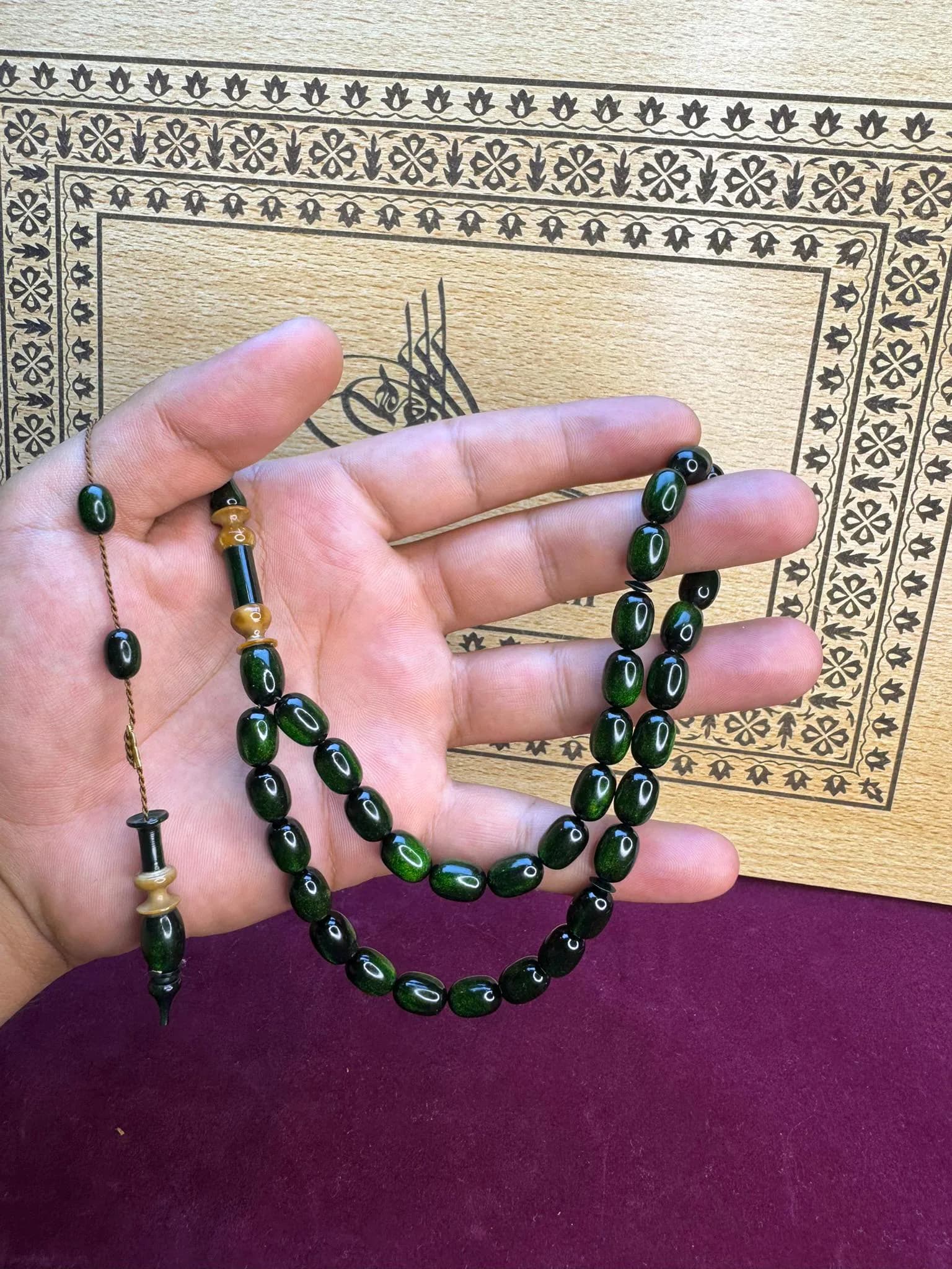 Handmade Green Miskevi Kuka Prayer Beads, Master Artisan Emine Reşvani Islamic Rosary - image 3