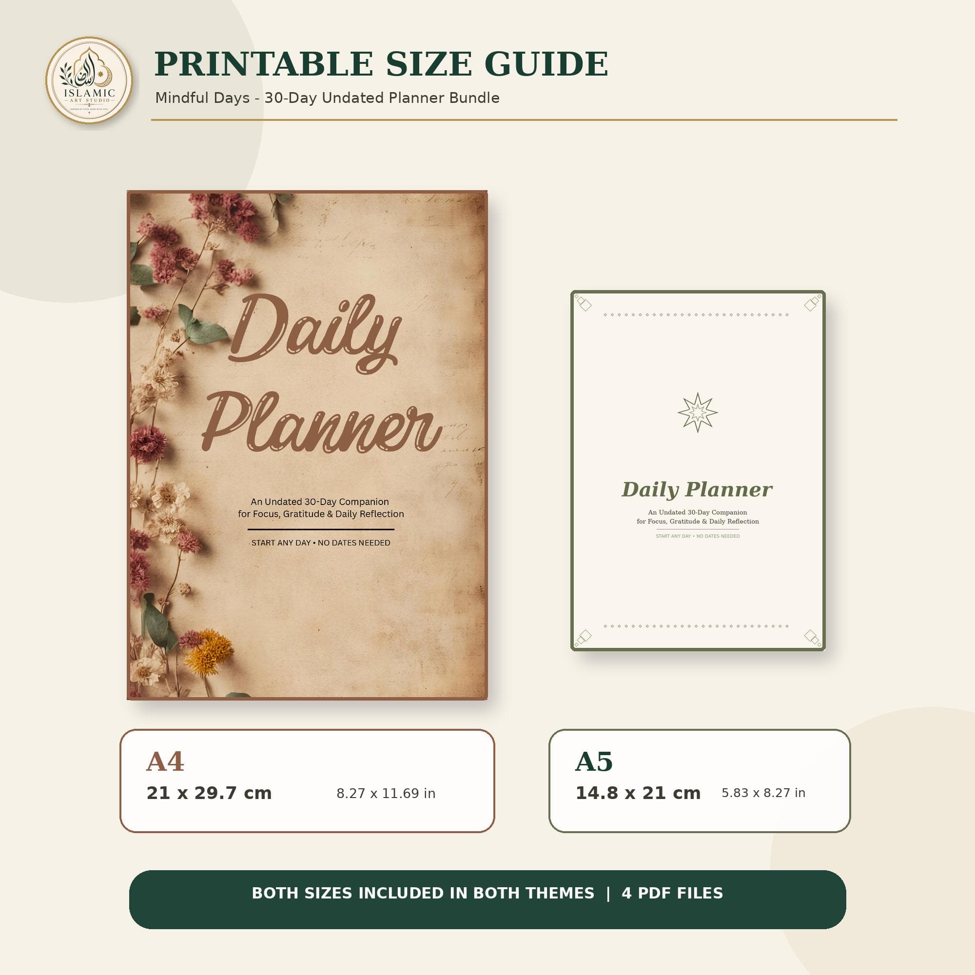 Undated 30-Day Islamic Planner Bundle | Minimal Sage & Vintage Botanical (Digital Download) - image 5