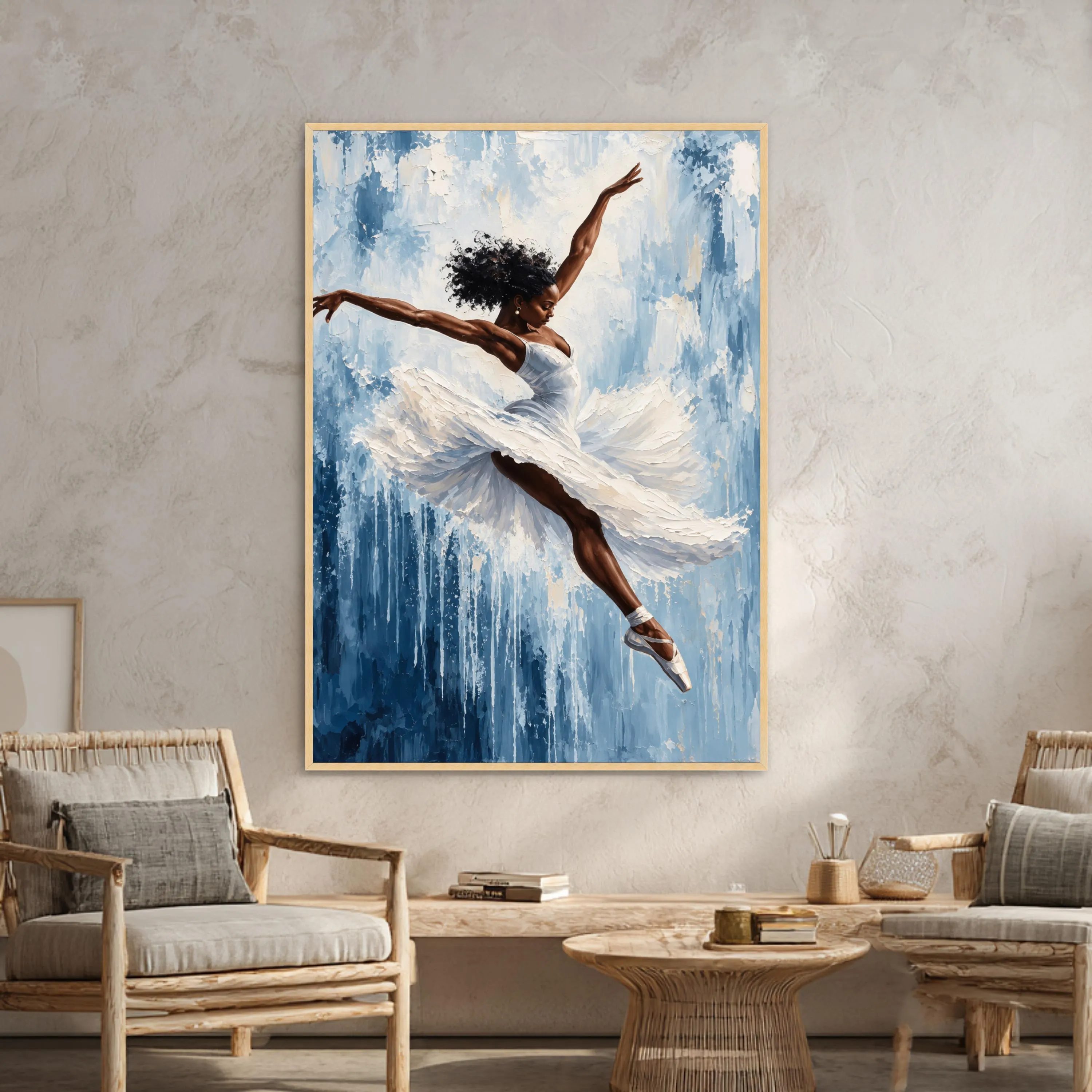 Elegant Ballerina Canvas Print, Graceful Dance Artwork for Living Room, Blue and White Wall Art, Modern Home Decor, ballet wall art - image 4