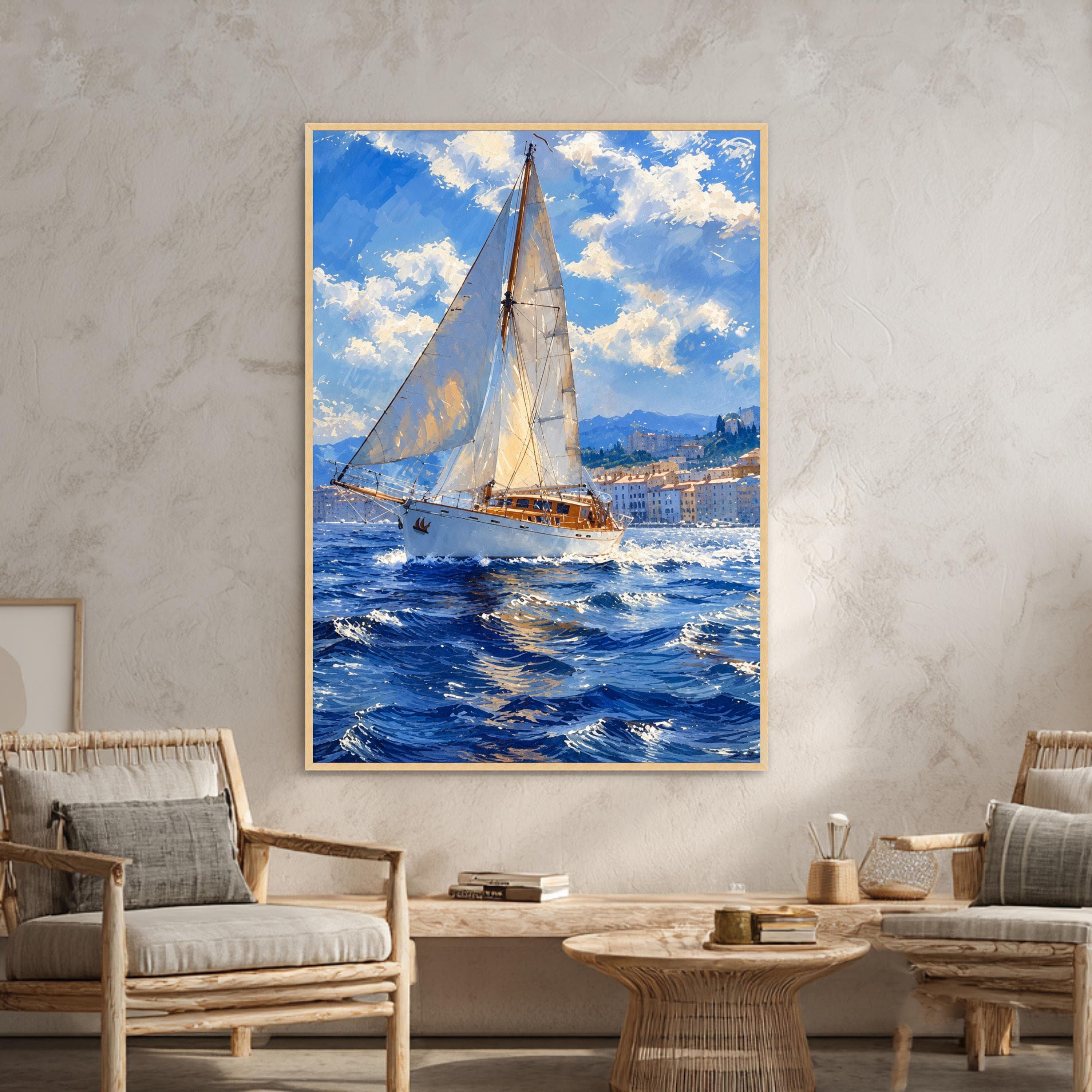 Sailboat Canvas Print, Serene Ocean Scene, Nautical Wall Art, Coastal Decor, Blue Sky, Marine Landscape, Home Office Art - image 4