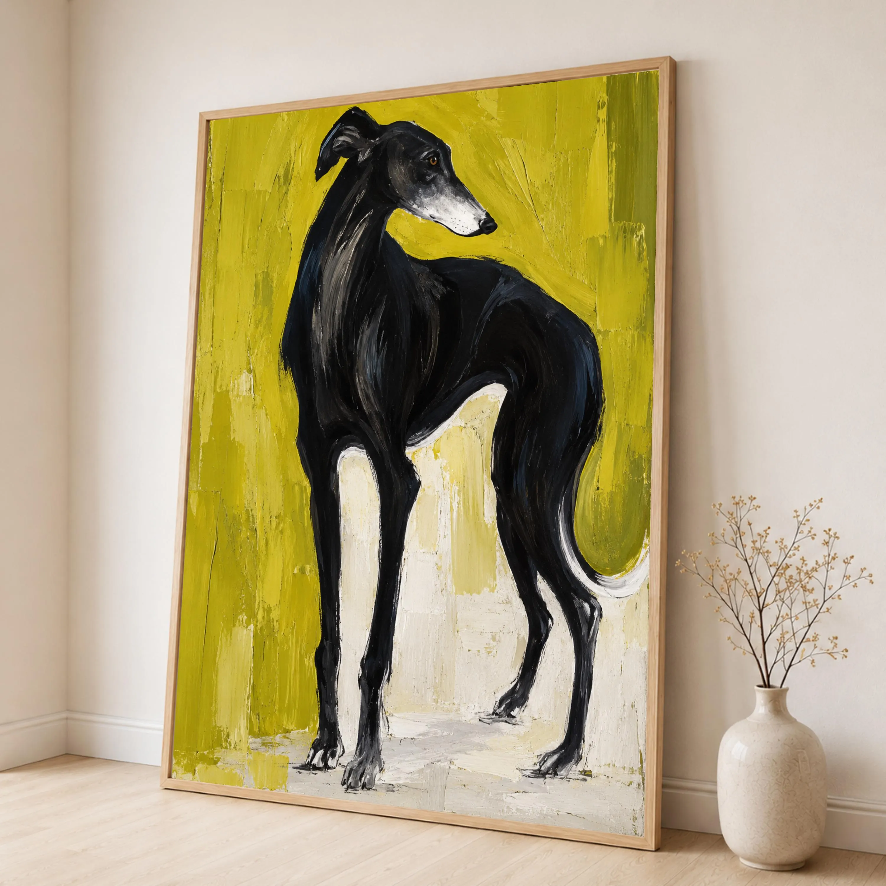 Black Greyhound Canvas Print, Modern Dog Wall Art for Pet Lovers, Stylish Home Decor Featuring Unique Animal Artwork, greyhound art