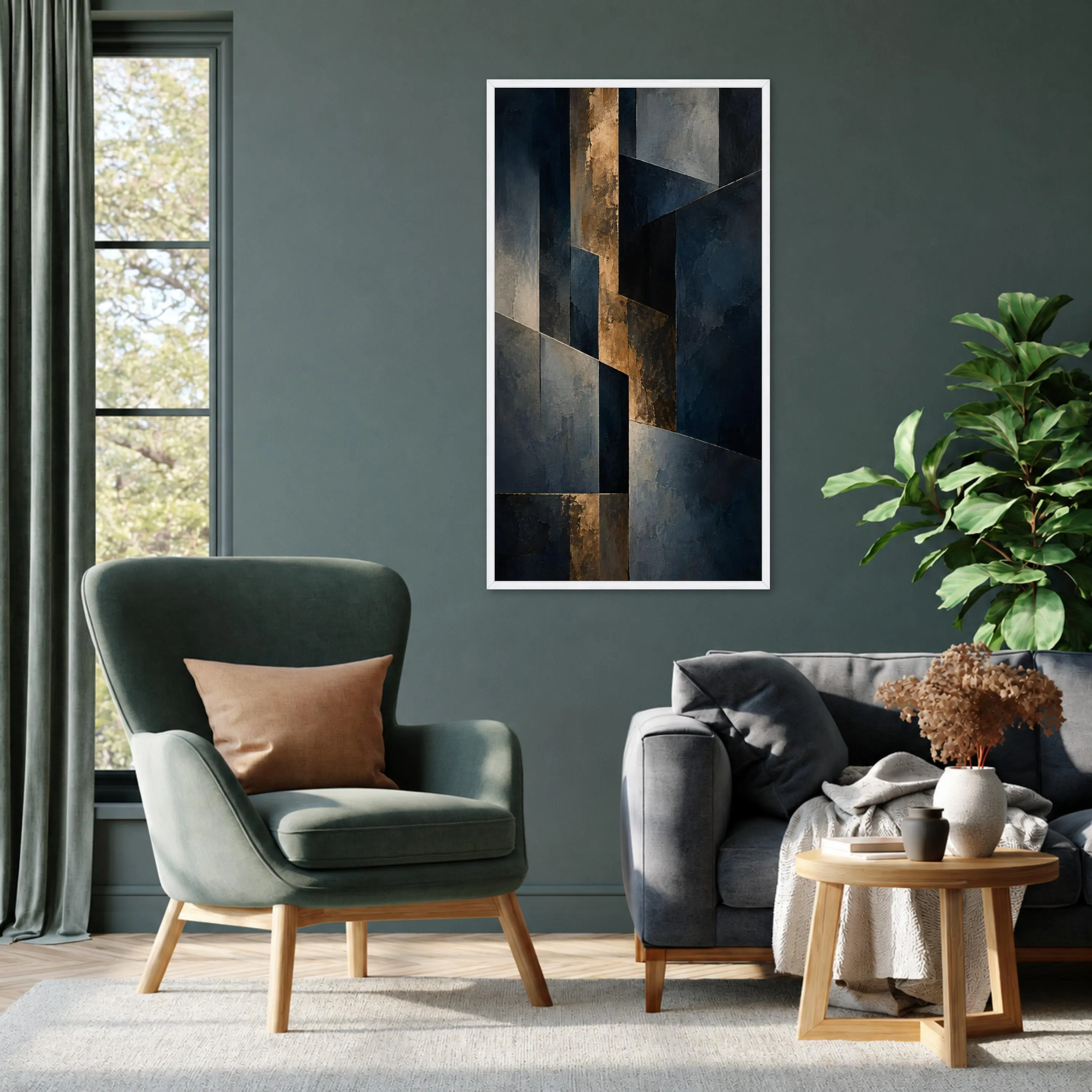 Modern Geometric Canvas Print in Dark Blue and Gold, Abstract Wall Art for Living Room, Office, or Bedroom Decor, geometric decor - image 5