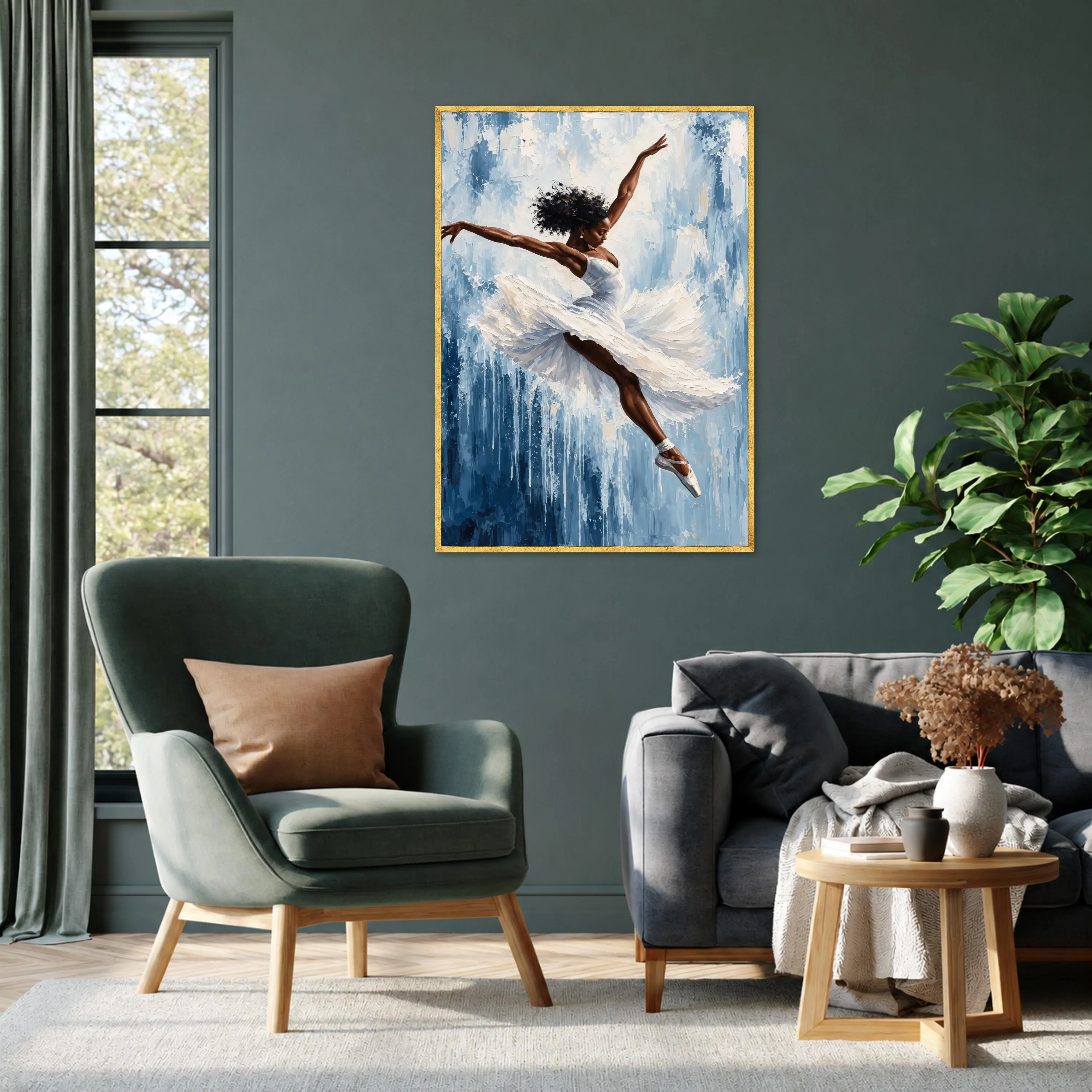 Elegant Ballerina Canvas Print, Graceful Dance Artwork for Living Room, Blue and White Wall Art, Modern Home Decor, ballet wall art - image 3