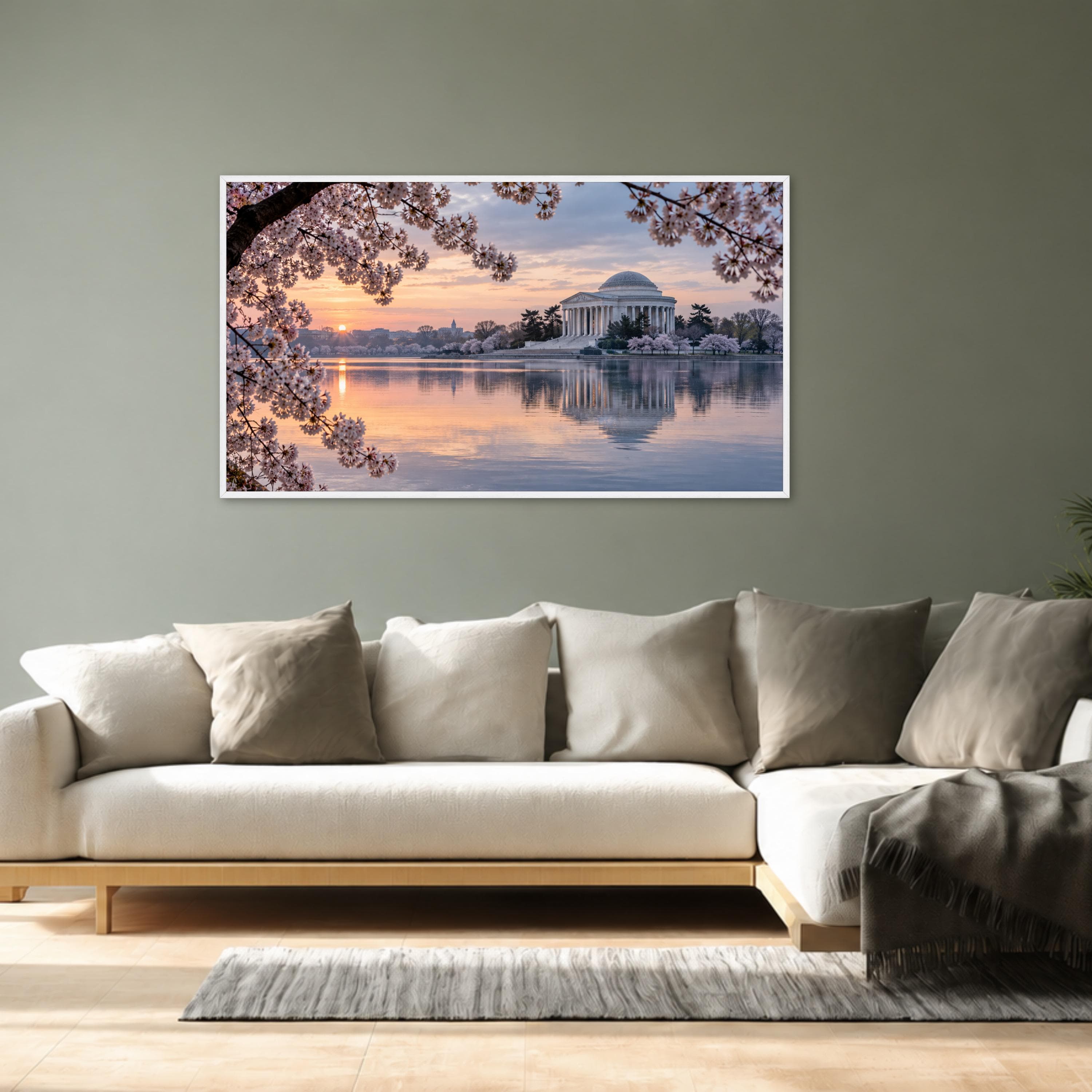 Cherry Blossom Canvas Print, Serene Washington DC Landscape Wall Art, Beautiful Spring Sunset Decor for Home or Office, cherry blossom art - image 5