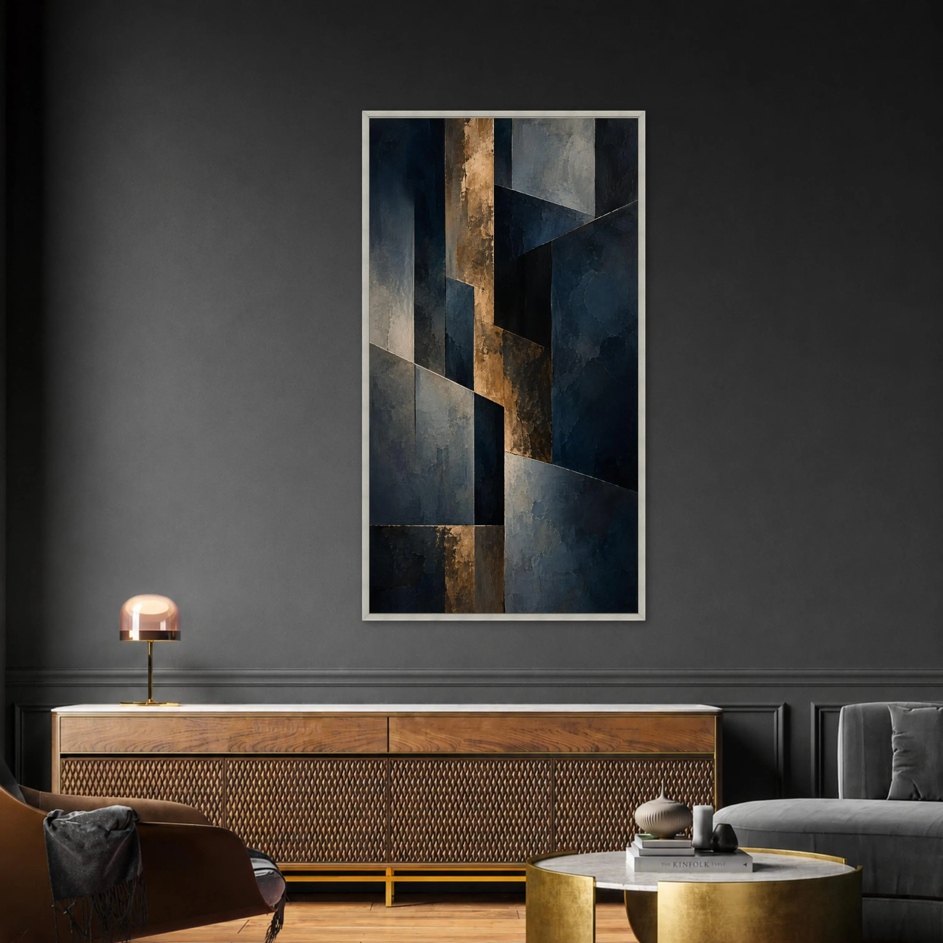 Modern Geometric Canvas Print in Dark Blue and Gold, Abstract Wall Art for Living Room, Office, or Bedroom Decor, geometric decor - image 4