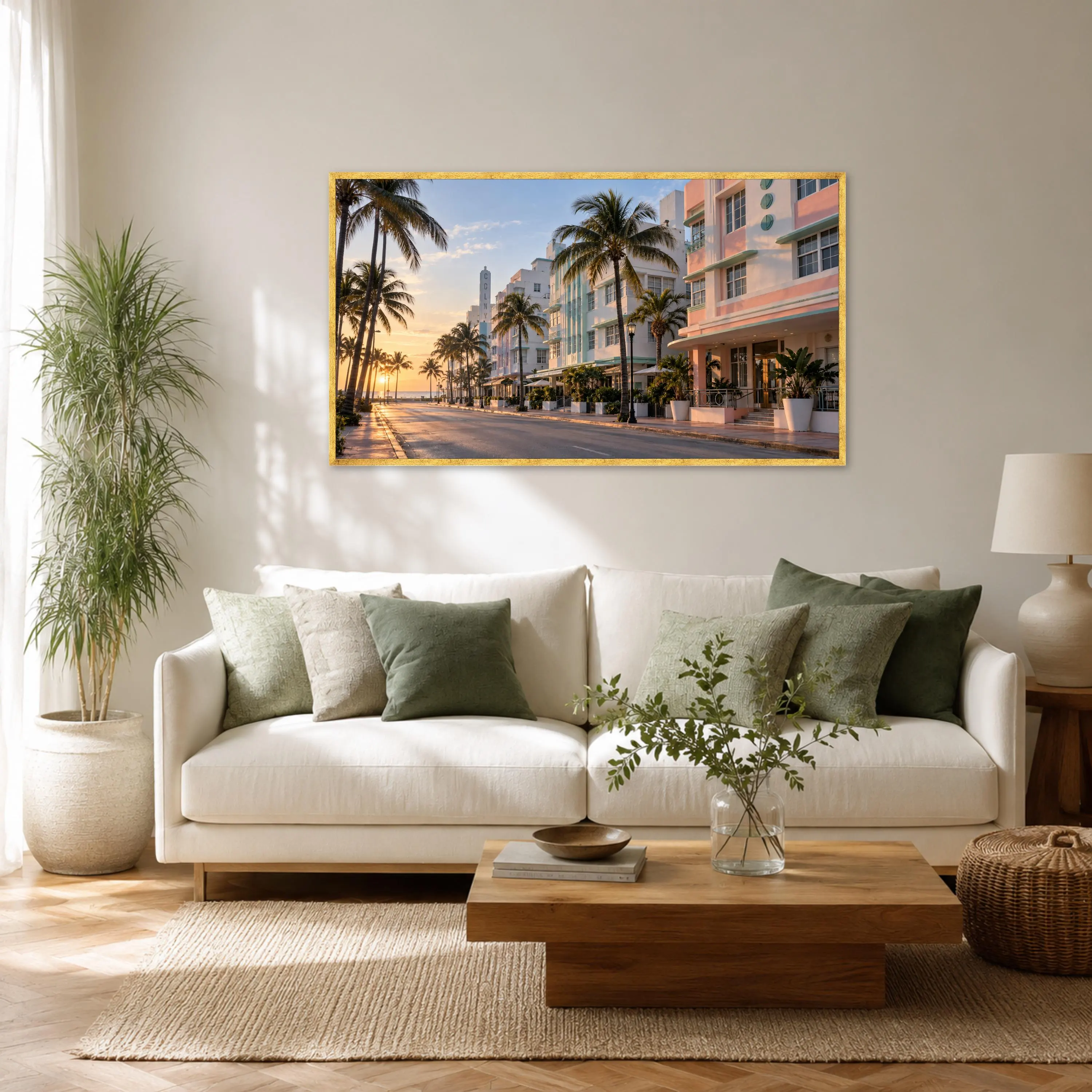 Vintage Miami Beach Canvas Print, Palm Trees and Sunset Cityscape Wall Art for Coastal Home Decor and Beach House Vibes, miami beach art - image 3