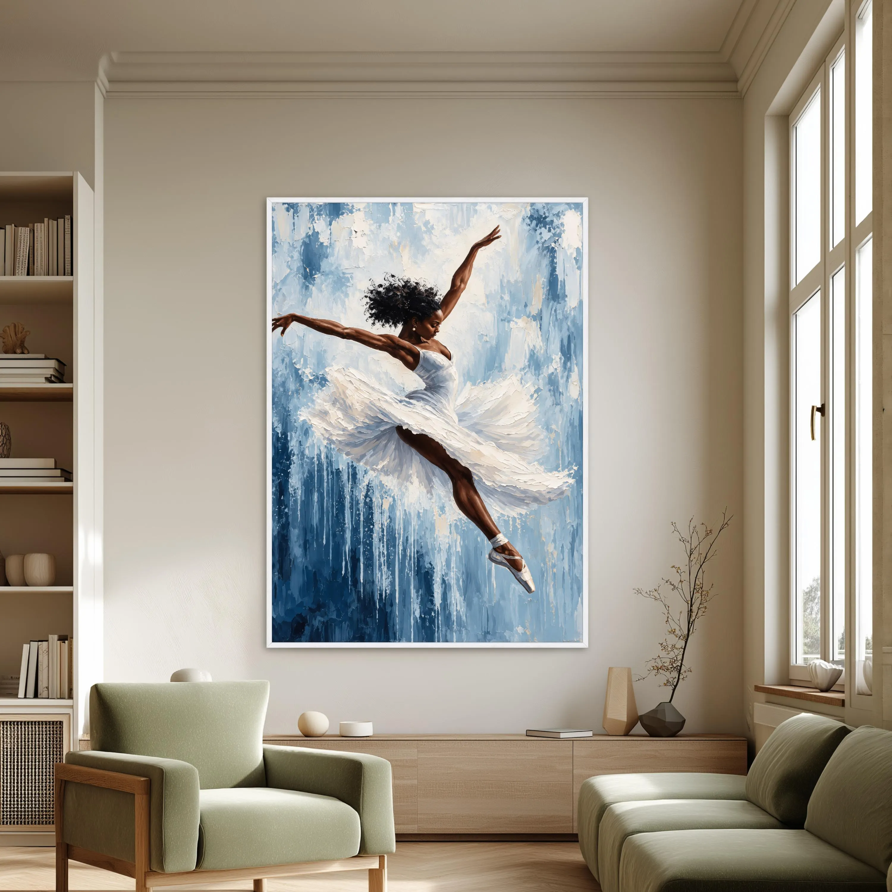 Elegant Ballerina Canvas Print, Graceful Dance Artwork for Living Room, Blue and White Wall Art, Modern Home Decor, ballet wall art - image 5