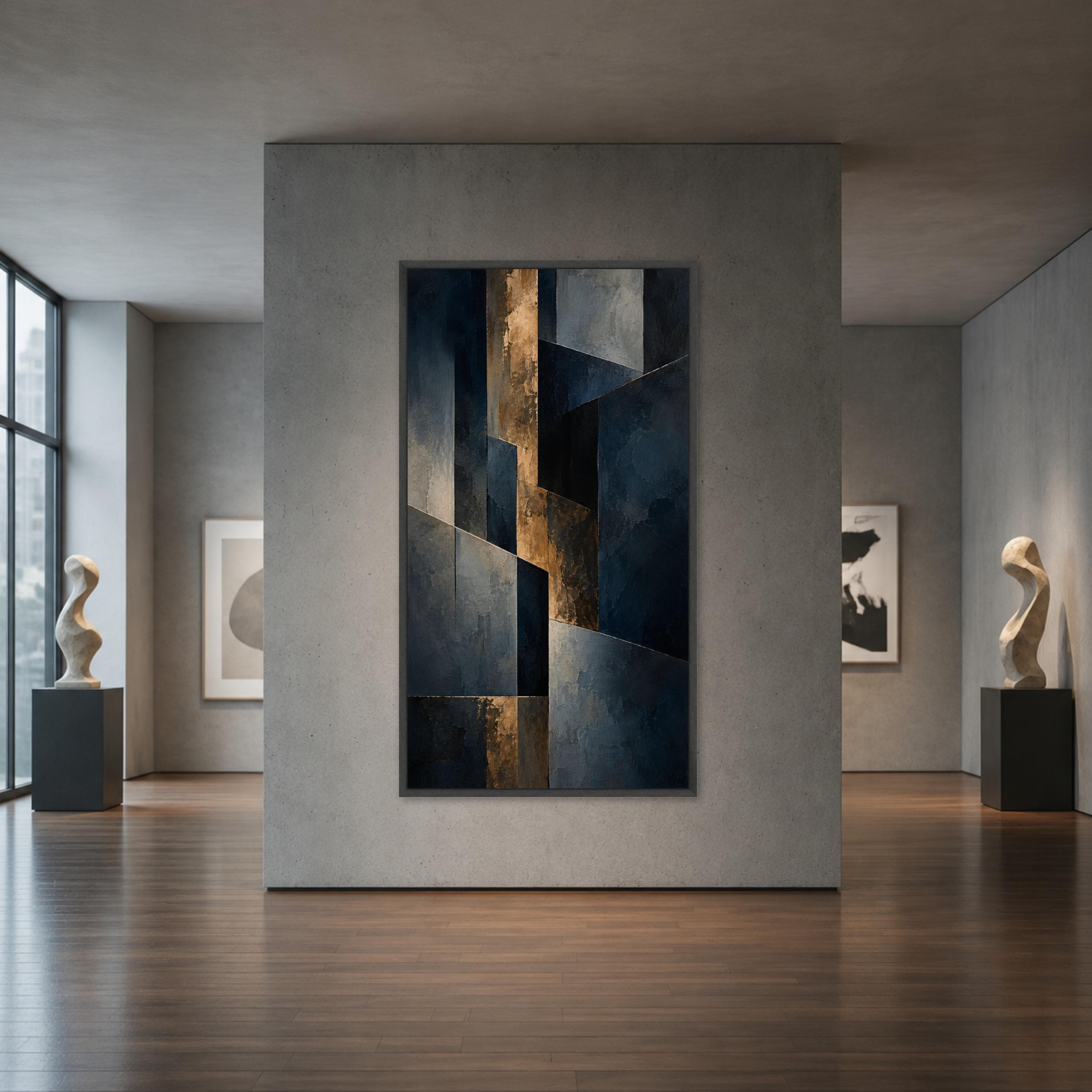 Modern Geometric Canvas Print in Dark Blue and Gold, Abstract Wall Art for Living Room, Office, or Bedroom Decor, geometric decor - image 3