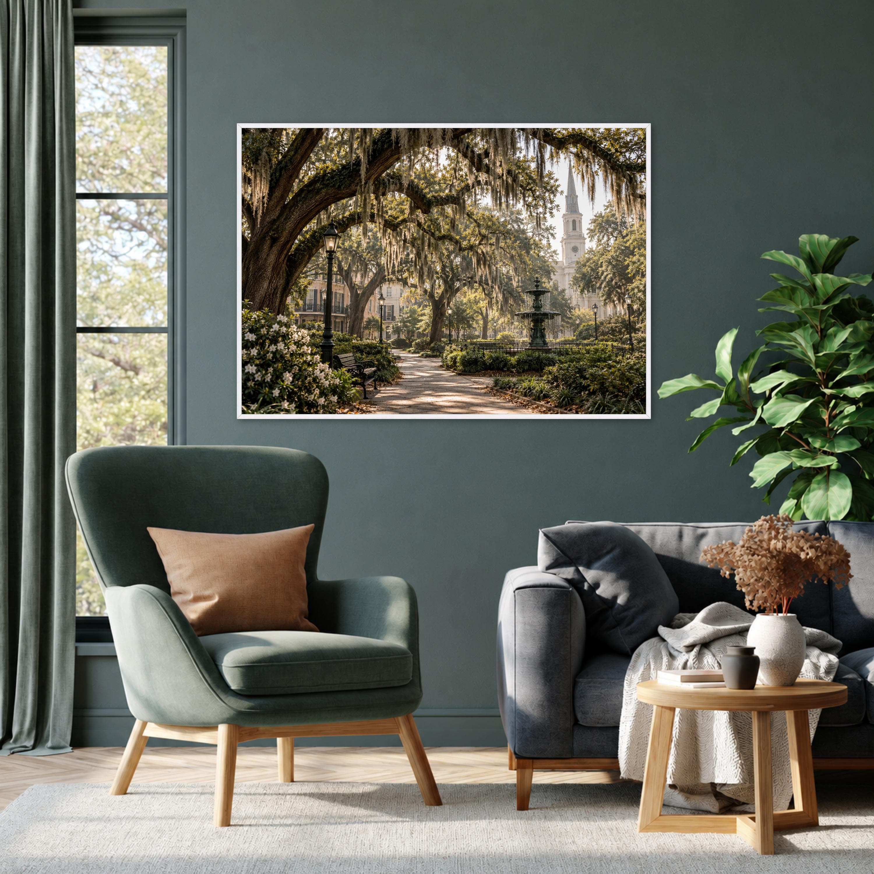 Vintage Park Scene Canvas Print, Serene Nature Wall Art for Living Room, Southern Charm Landscape Decor, vintage landscape - image 4