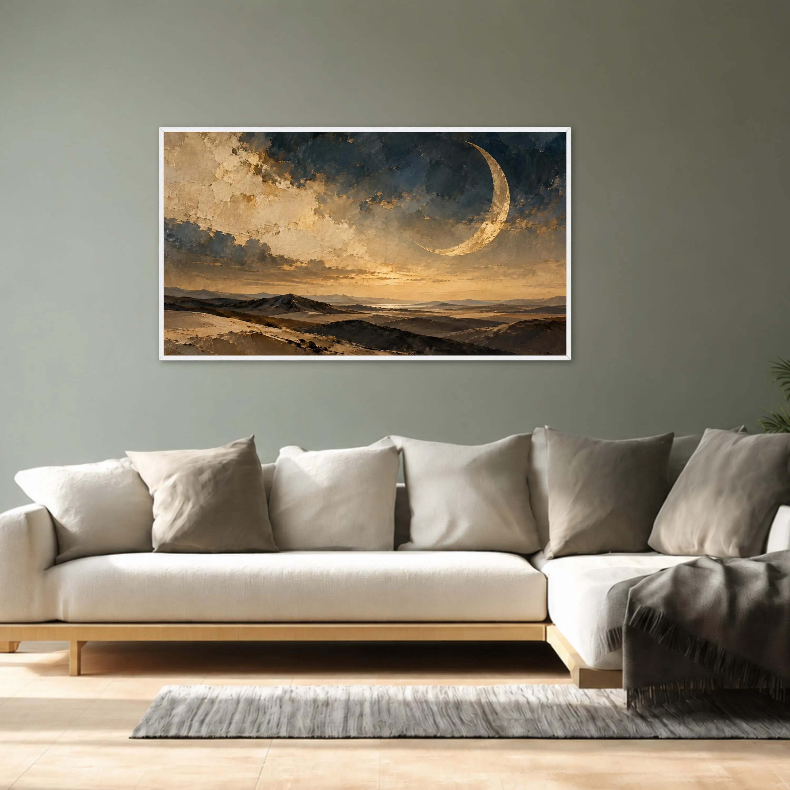 Moody Desert Landscape Canvas Print, Golden Crescent Moon Over Dunes, Scenic Wall Art for Living Room or Bedroom Decor, moody wall art - image 5