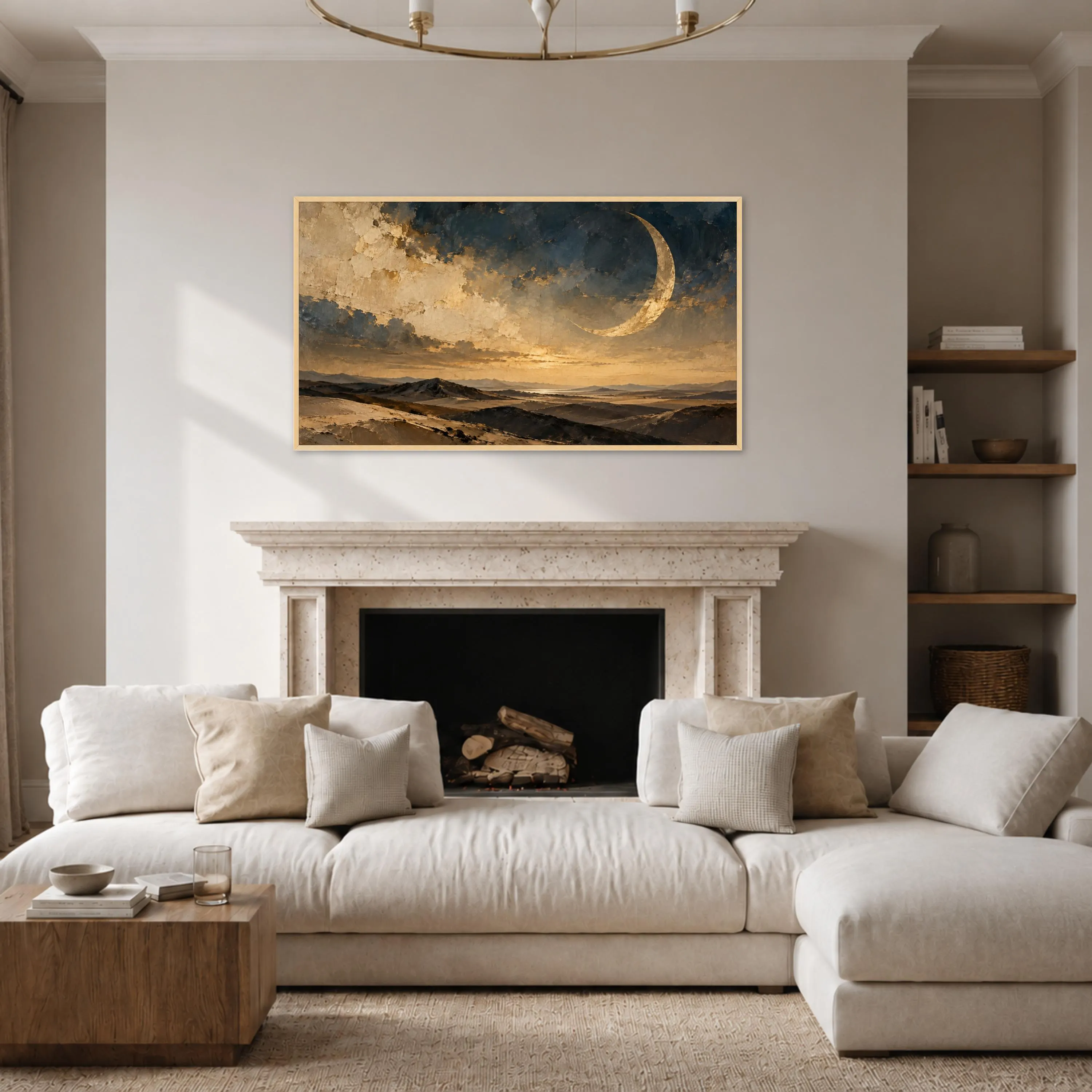 Moody Desert Landscape Canvas Print, Golden Crescent Moon Over Dunes, Scenic Wall Art for Living Room or Bedroom Decor, moody wall art - image 4